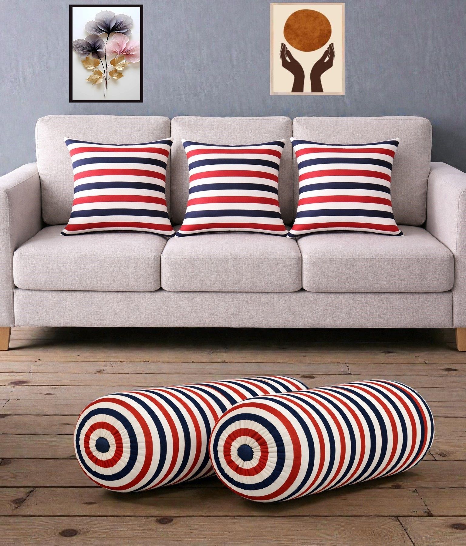 gkm Microfibre Bolster Pack of 5 Floral Combo Set Of 3 Cushion And 2 Bolster-picture-48