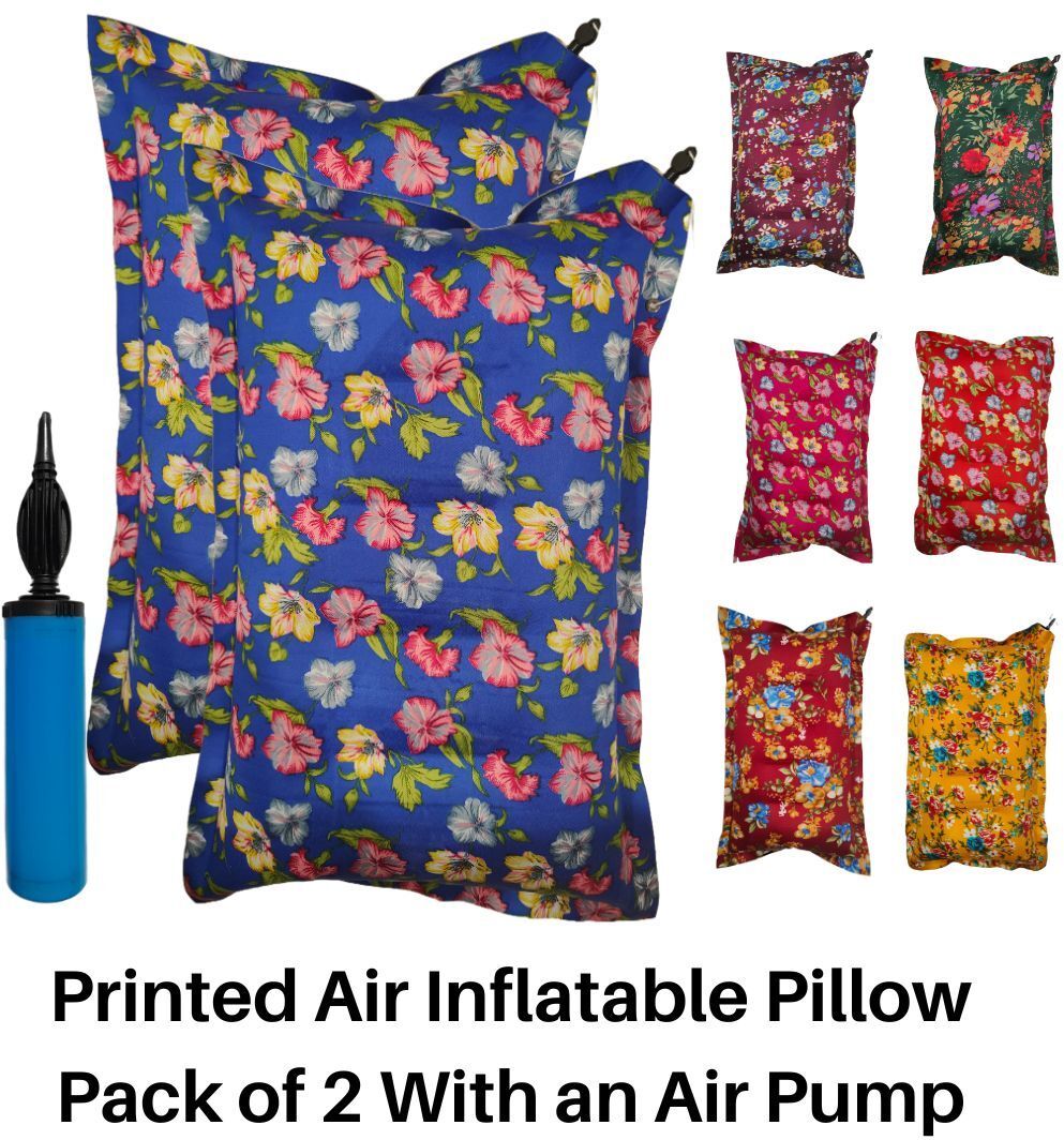 pmsquare PREMEUM - 2 PRINTED PILLOW + PUMP Air Floral Travel Pillow Pack of 2-picture-24