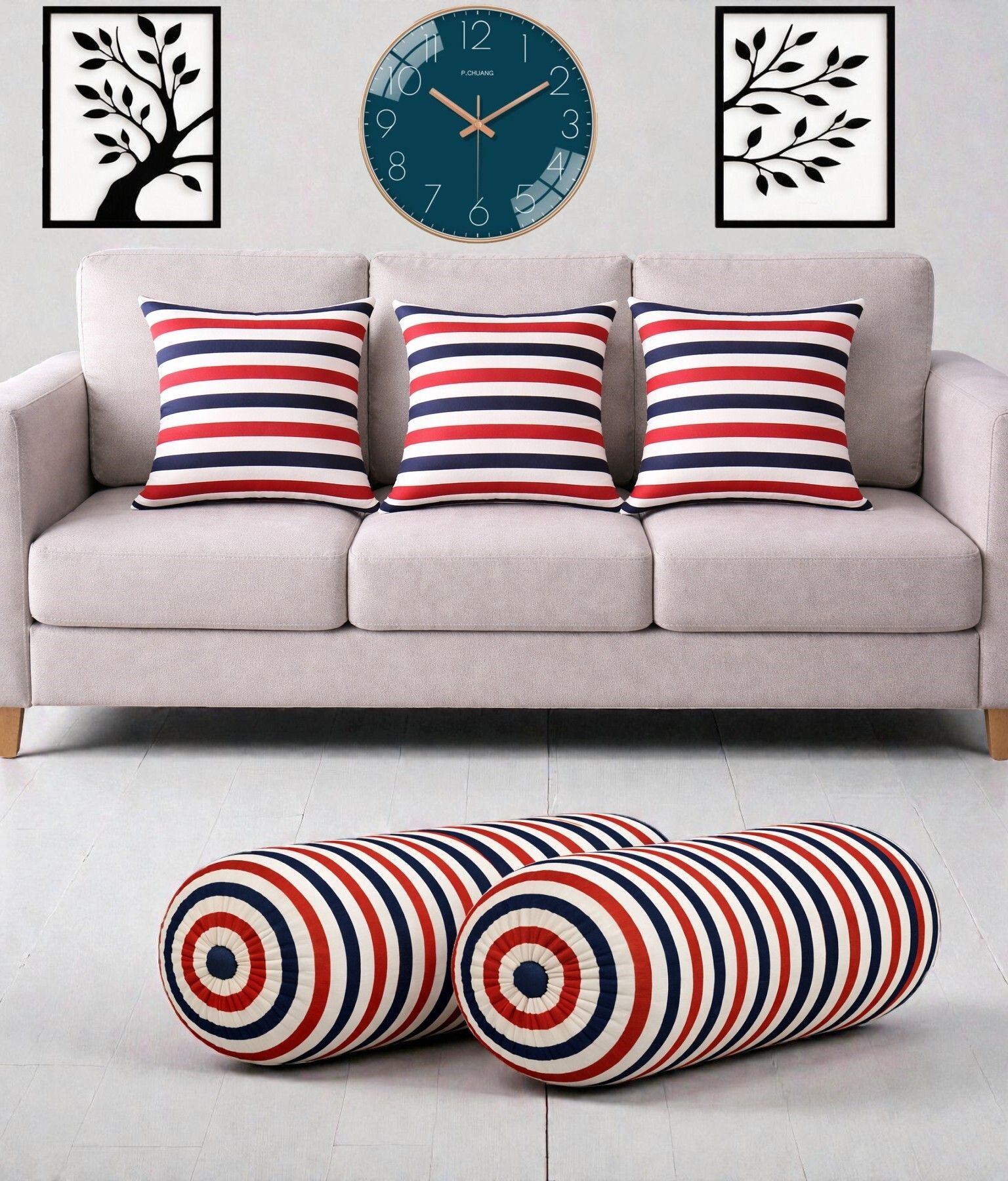 Microfibre Bolster Pack of 5 Geometric Combo Set Of 3 Cushion And 2 Bolster-image-47