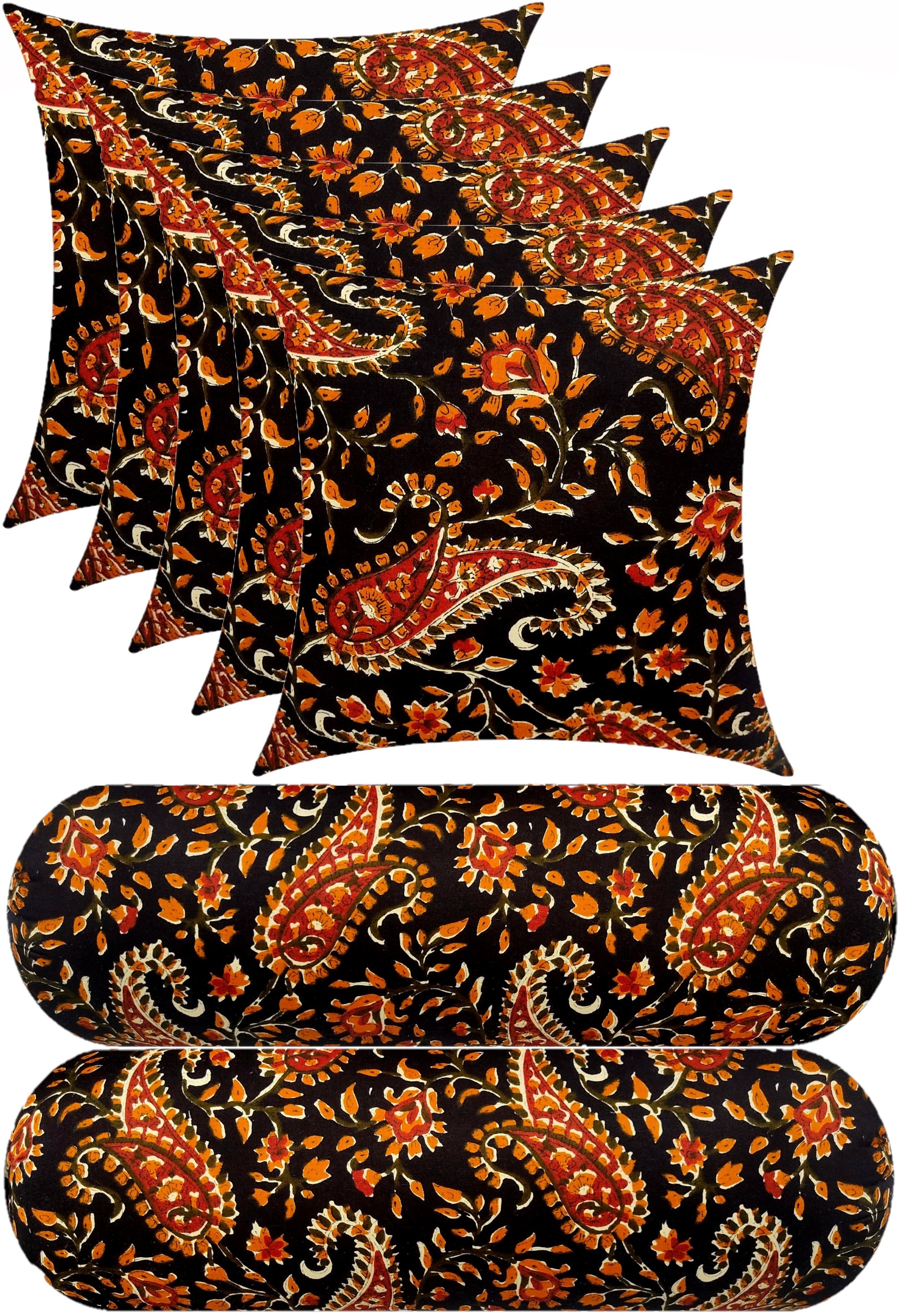 gkm Combo Set Of 5 Cushion And 2 Microfibre Floral Bolster Pack of 7-picture-27