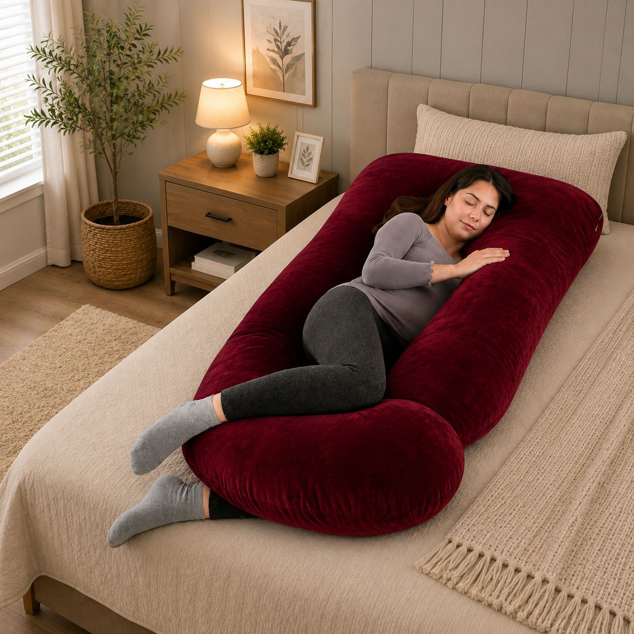 Microfibre Pregnancy Pillow Pack of 1 Solid j shape-image-46