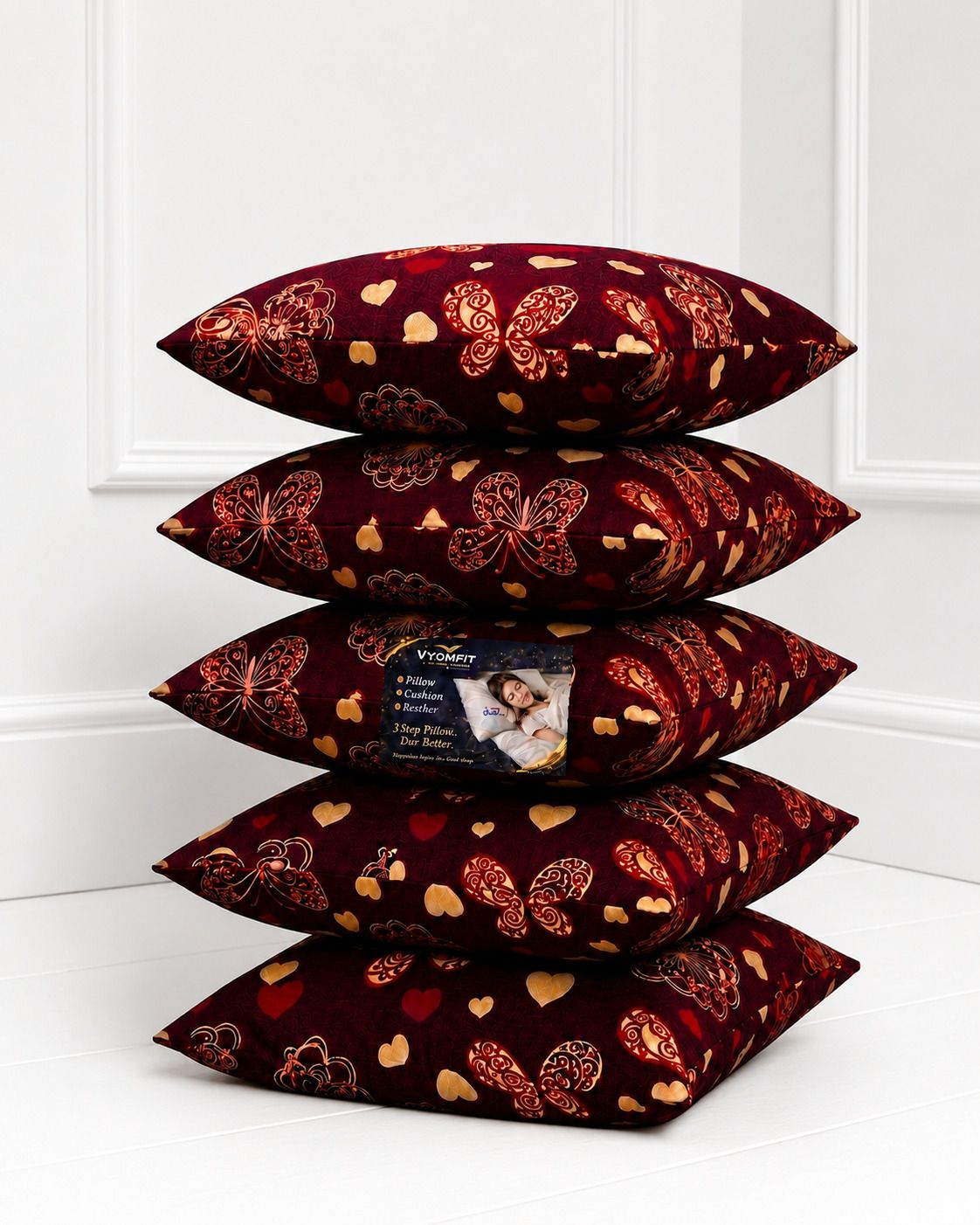 Microfibre Cushion Pack of 5 Printed Premium Cushion Set | (16x16 inch)-image-44