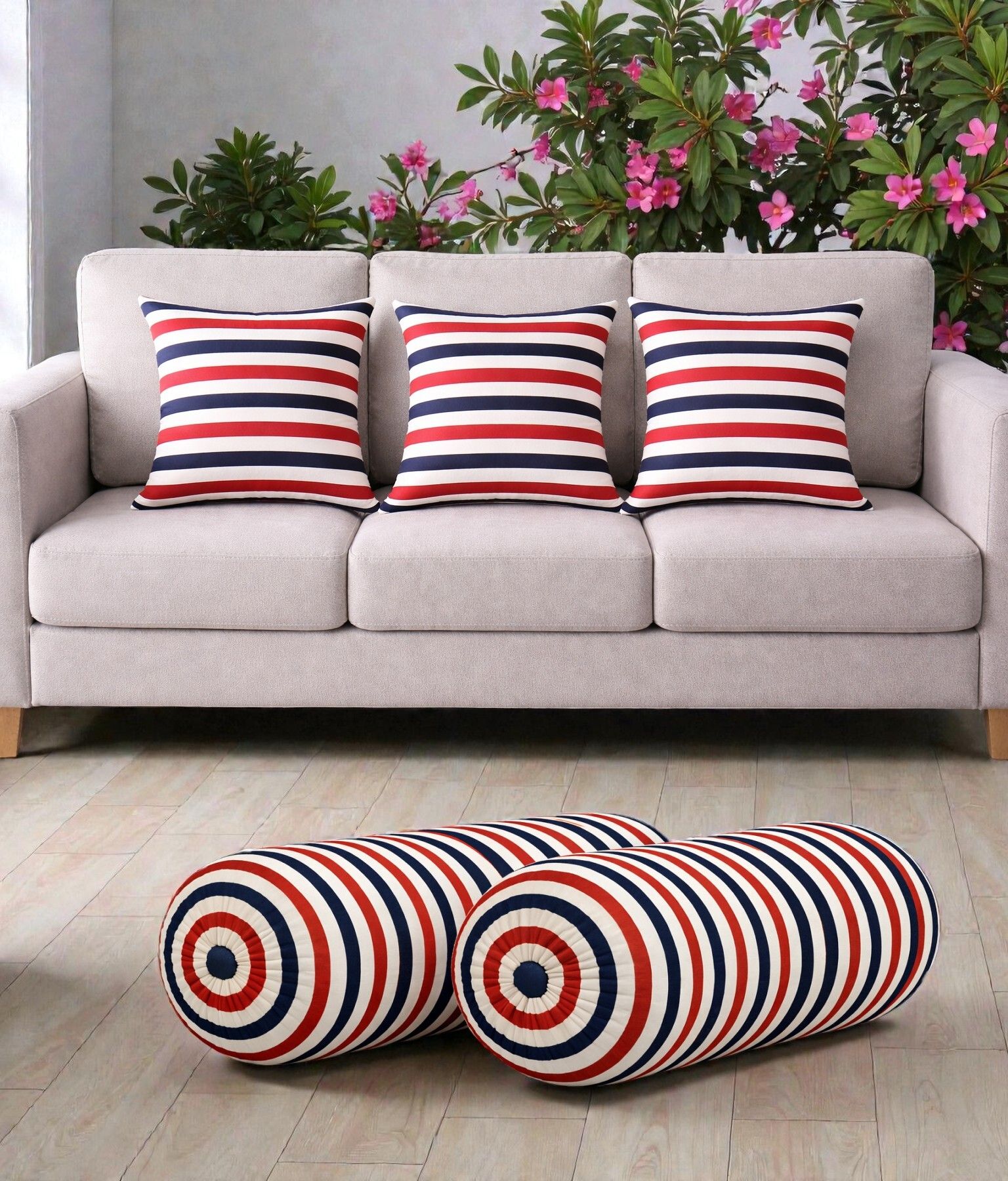 swikon star Microfibre Bolster Pack of 5 Stripes Combo Set Of 3 Cushion And 2 Bolster-picture-5