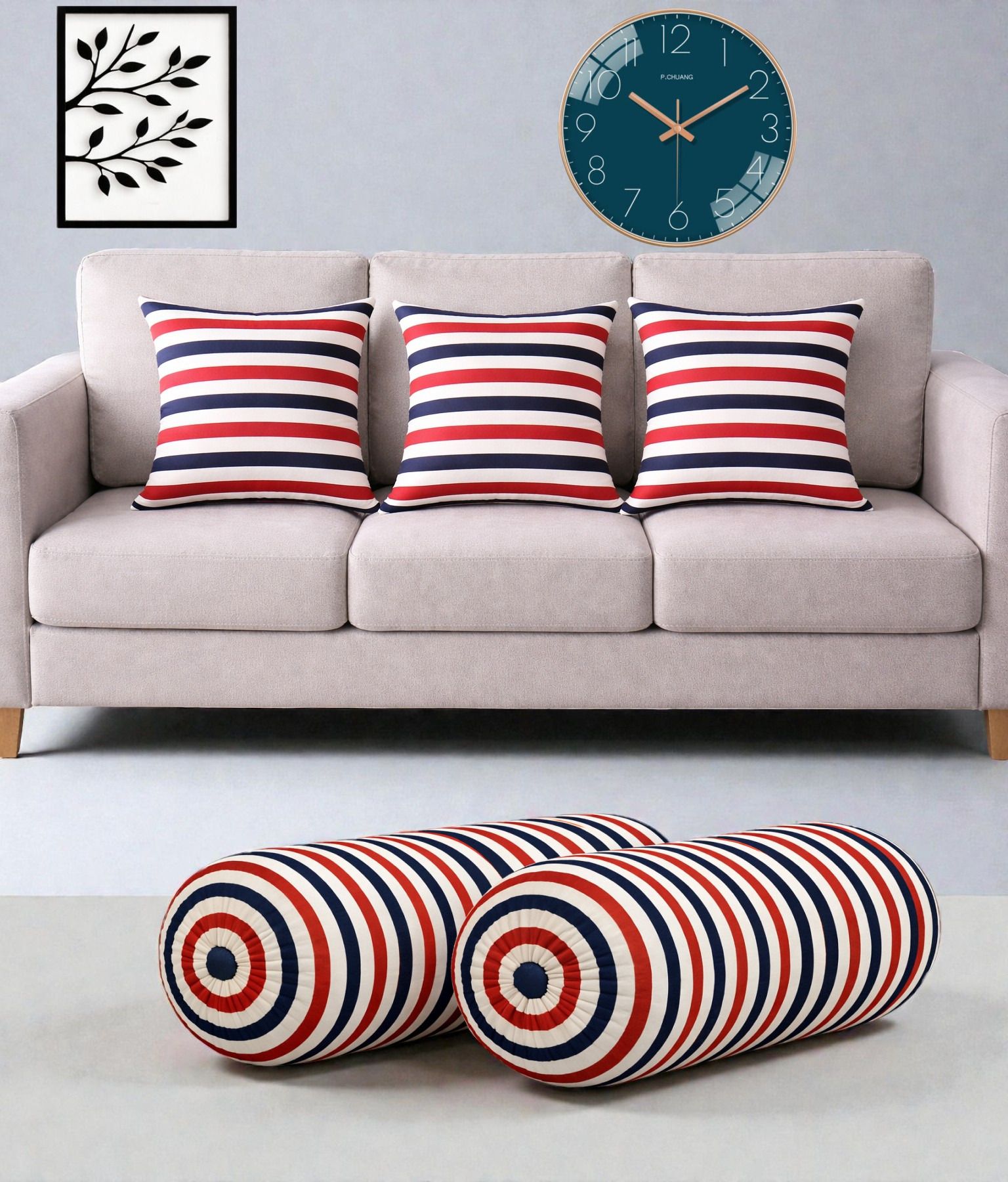 Microfibre Bolster Pack of 5 Geometric Combo Set Of 3 Cushion And 2 Bolster-image-5