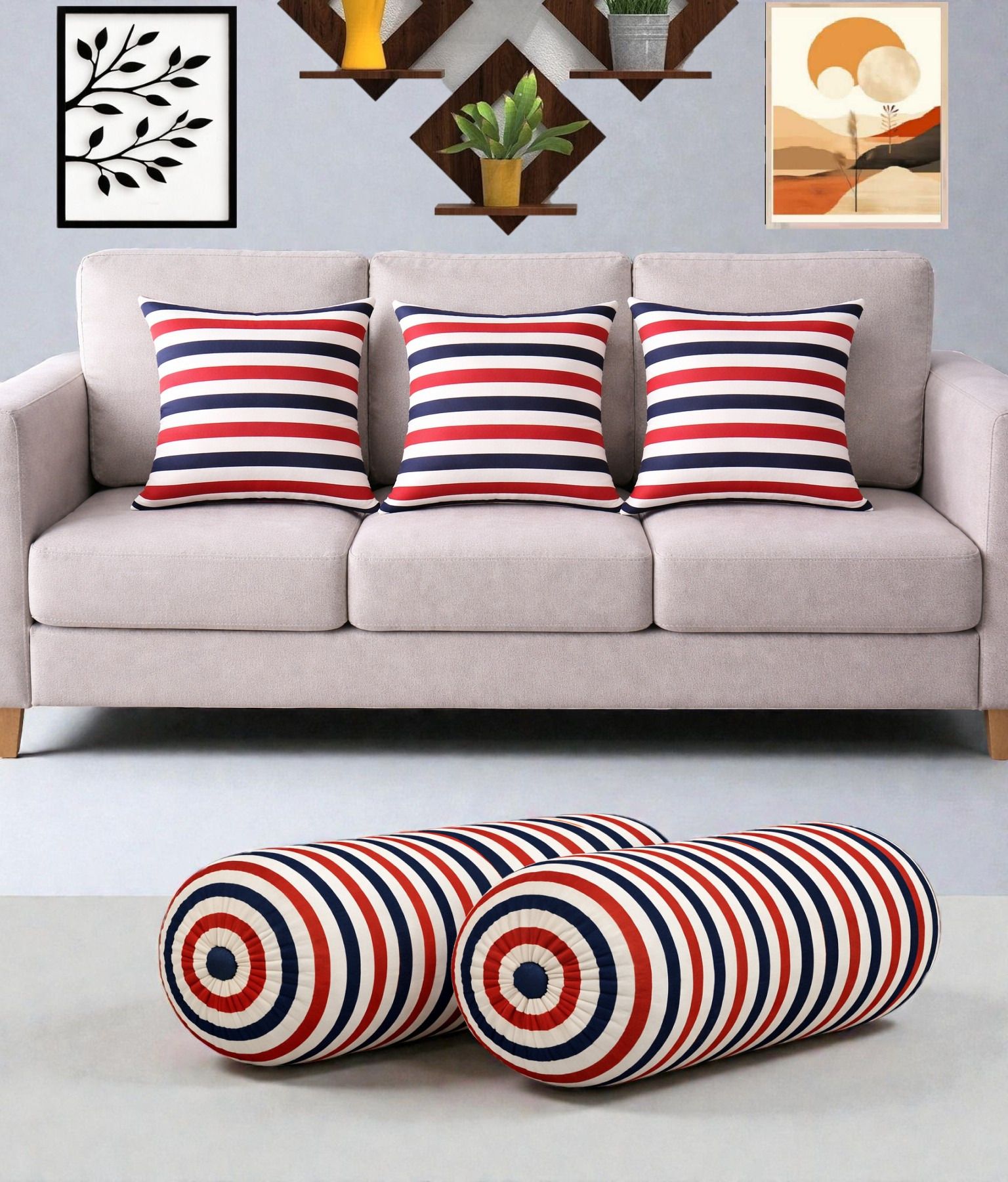gkm Microfibre Bolster Pack of 5 Floral Combo Set Of 3 Cushion And 2 Bolster-picture-38
