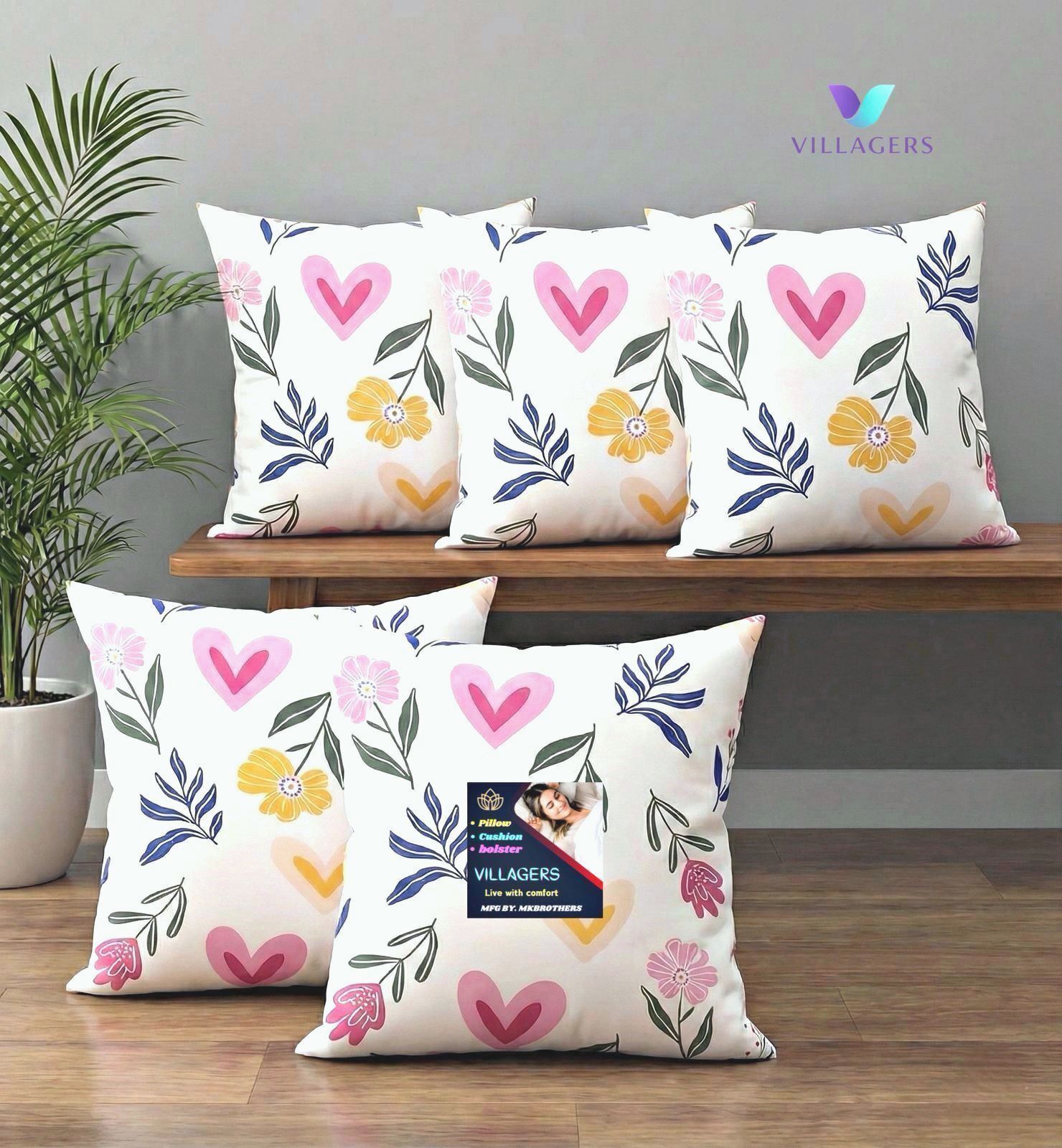 villagers Cotton Cushion Pack of 5 Solid Premium Cushion Set | (16x16 inch)-picture-13
