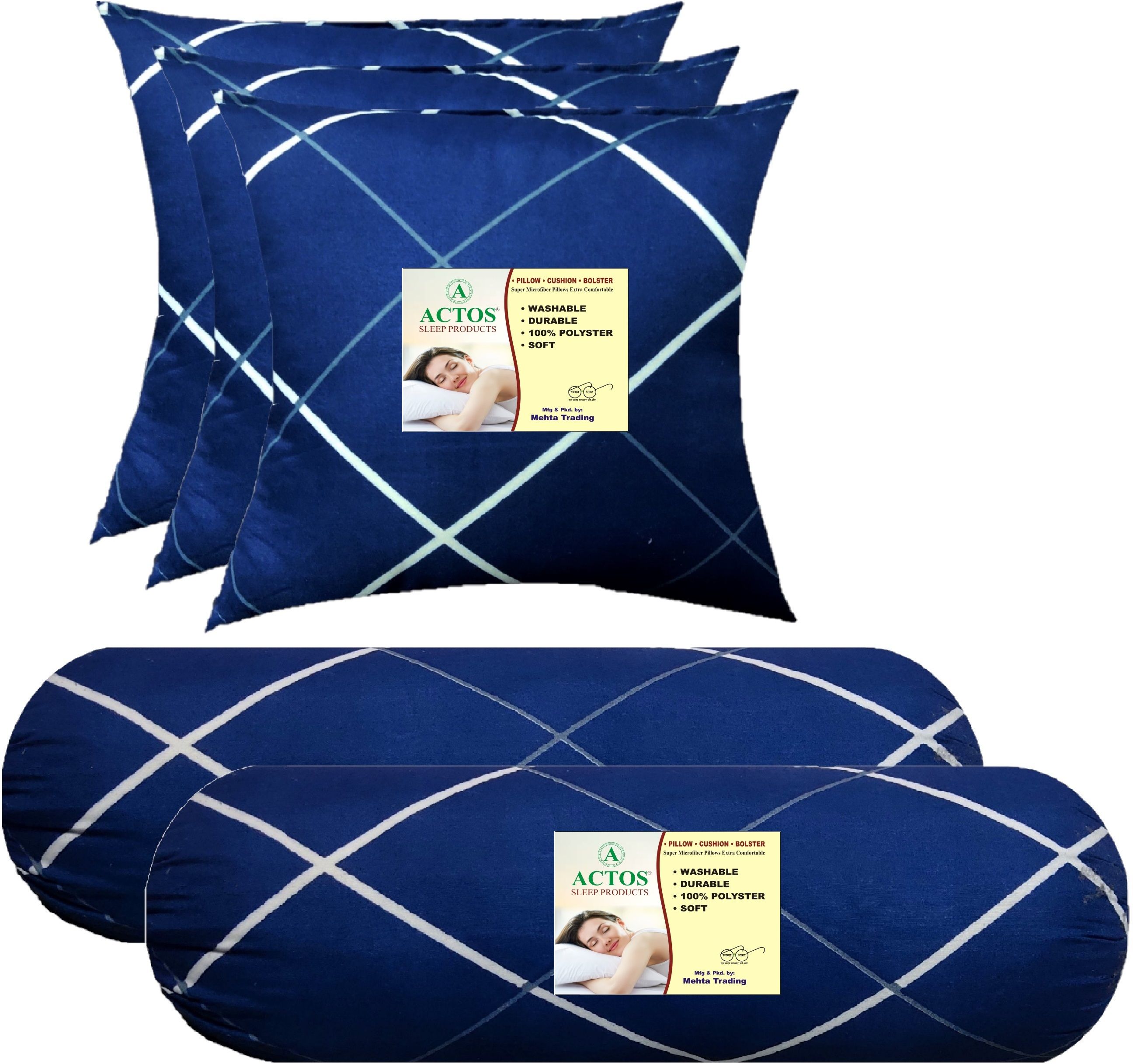 Microfibre Bolster Pack of 5 Geometric 3 Cushion And 2-image-26