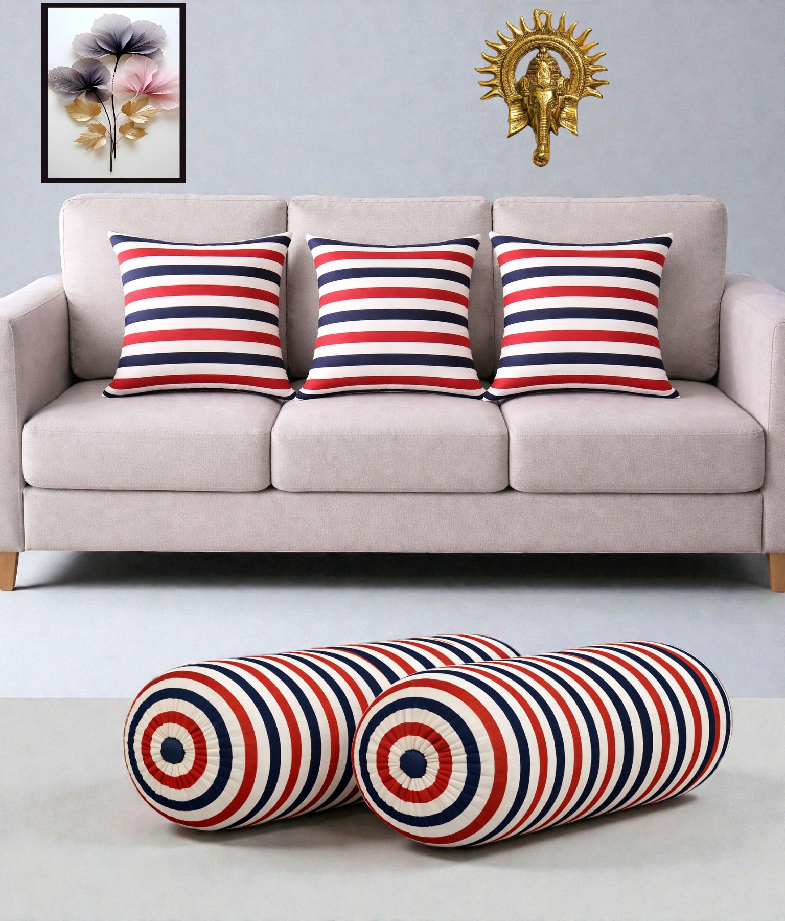 changers Microfibre Bolster Pack of 5 Geometric Combo Set Of 3 Cushion And 2 Bolster-picture-17