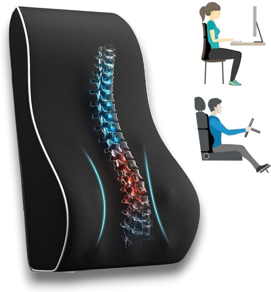 Lumbar Back Support Pillow for Car Seat, Office and Home Chair Memory Foam Solid Lumbar Pillow Pack of 1