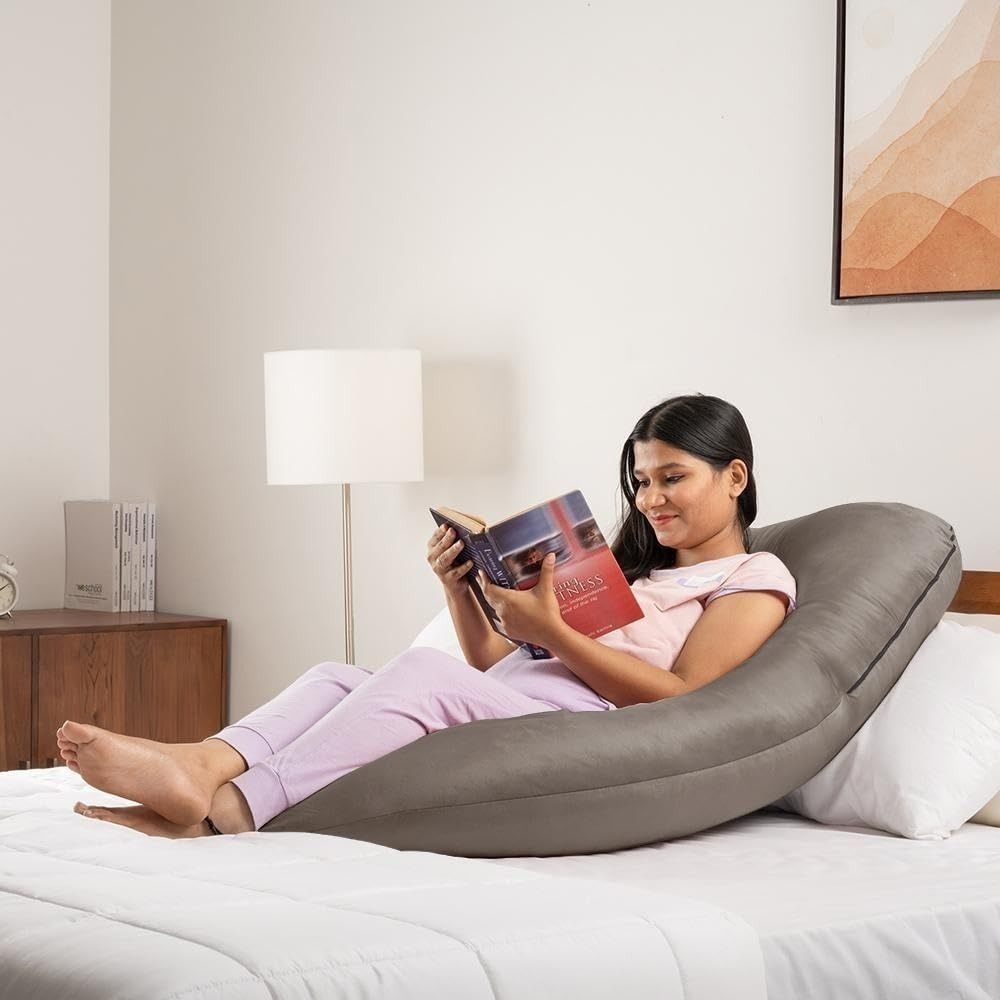 prifarodo G Shape Pregnancy Pillow for Pregnant Women, Maternity & Baby Nursing Gift Grey Microfibre Solid Pregnancy Pillow Pack of 1-picture-16