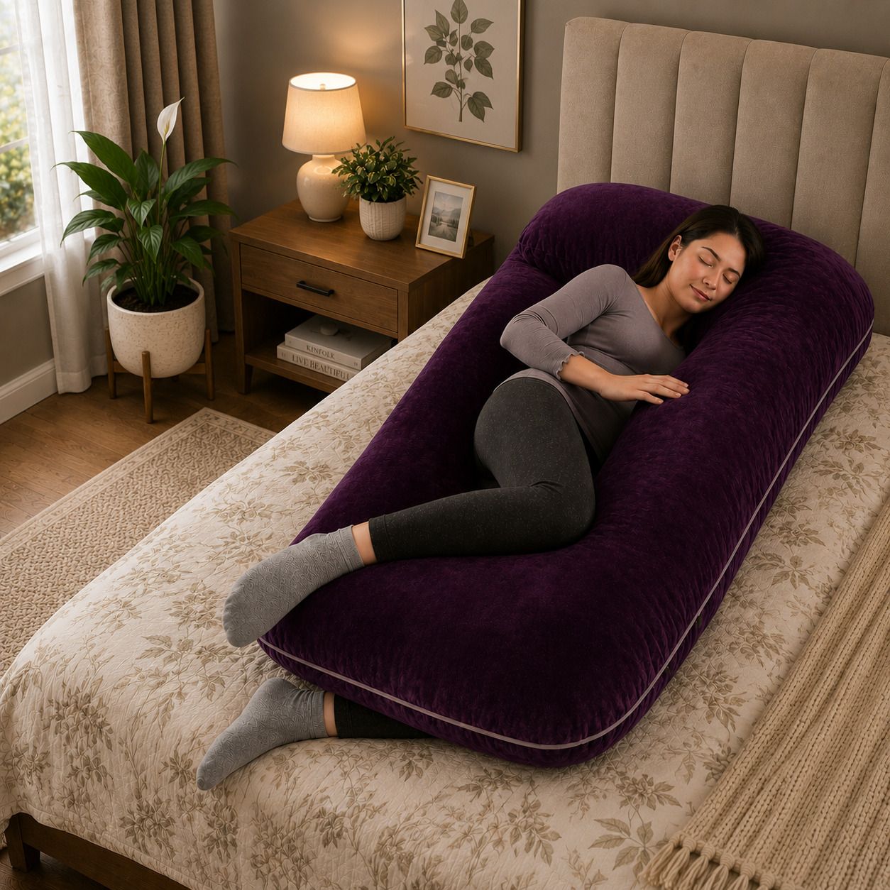 Microfibre Pregnancy Pillow Pack of 1 Solid j shape-image-36