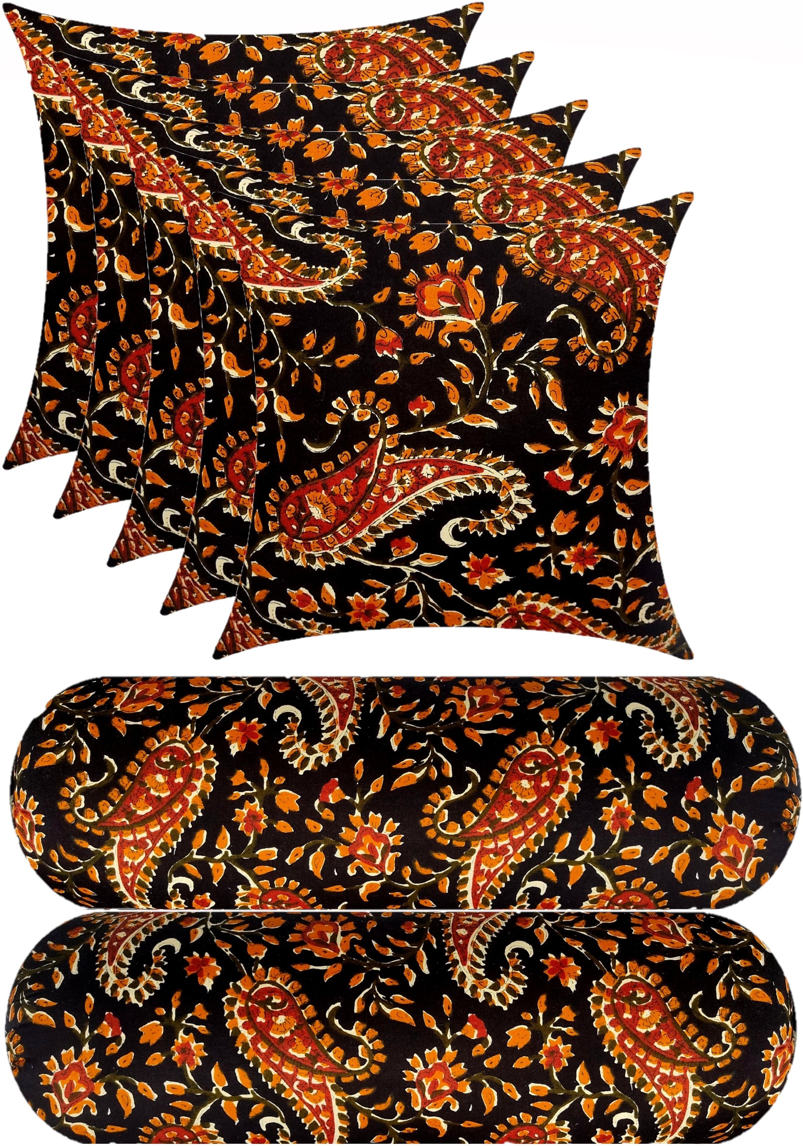 Combo Set Of 5 Cushion And 2 Microfibre Floral Bolster Pack of 7