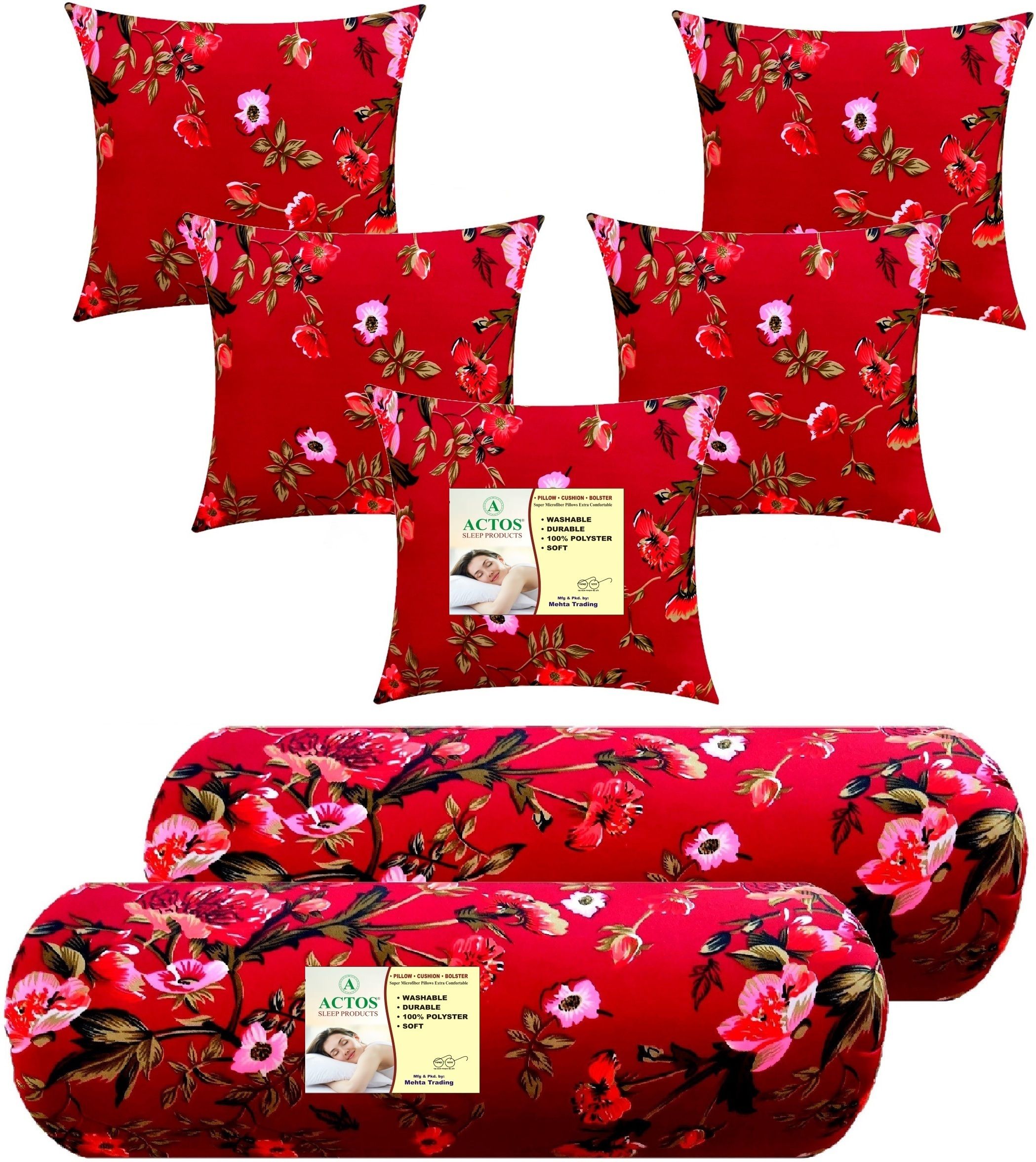 actos Combo Set Of 5 Cushion And 2 Microfibre Floral Sleeping Pillow Pack of 7-picture-43