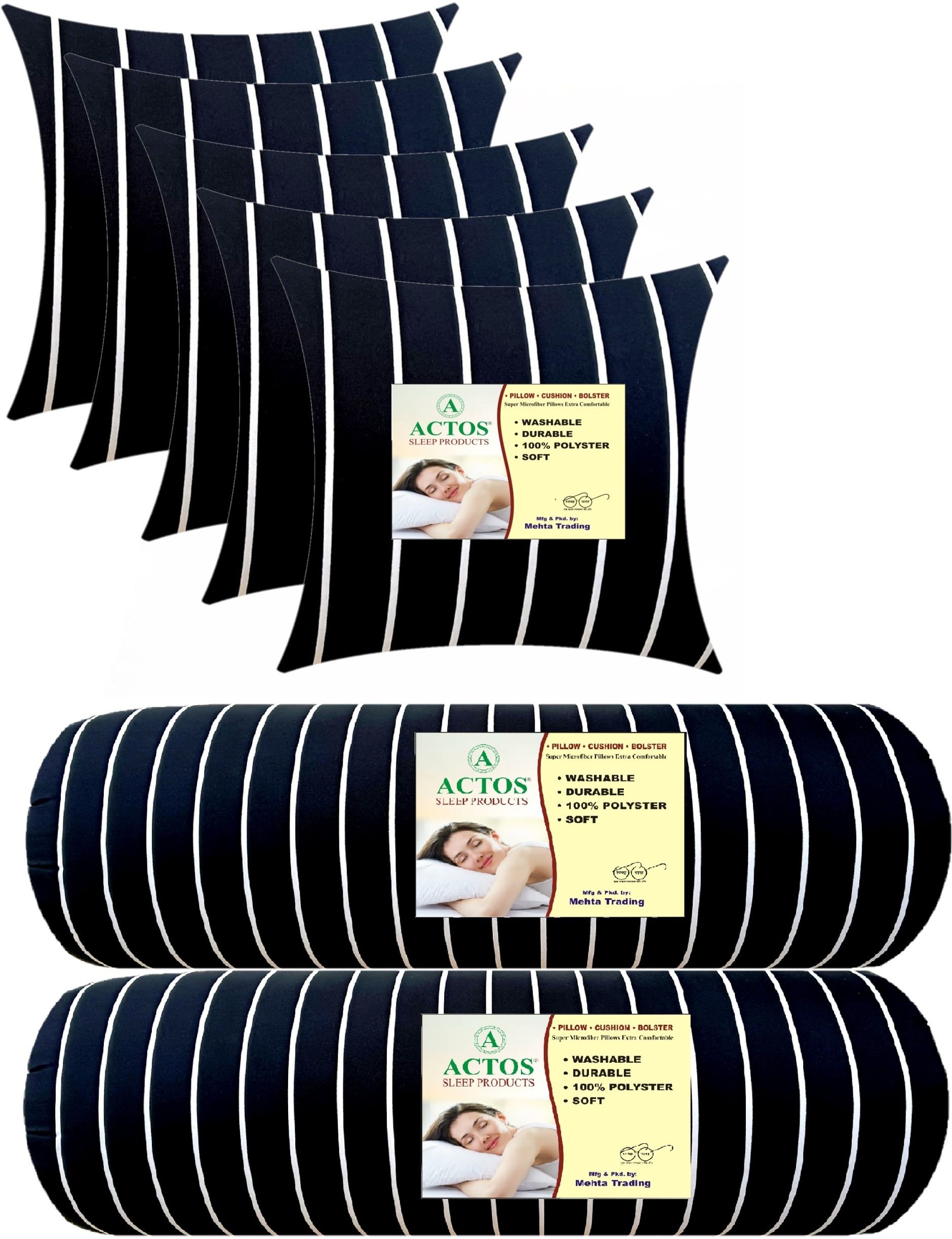 actos 5 Cushion And 2 Microfibre Stripes Bolster Pack of 7-picture-11