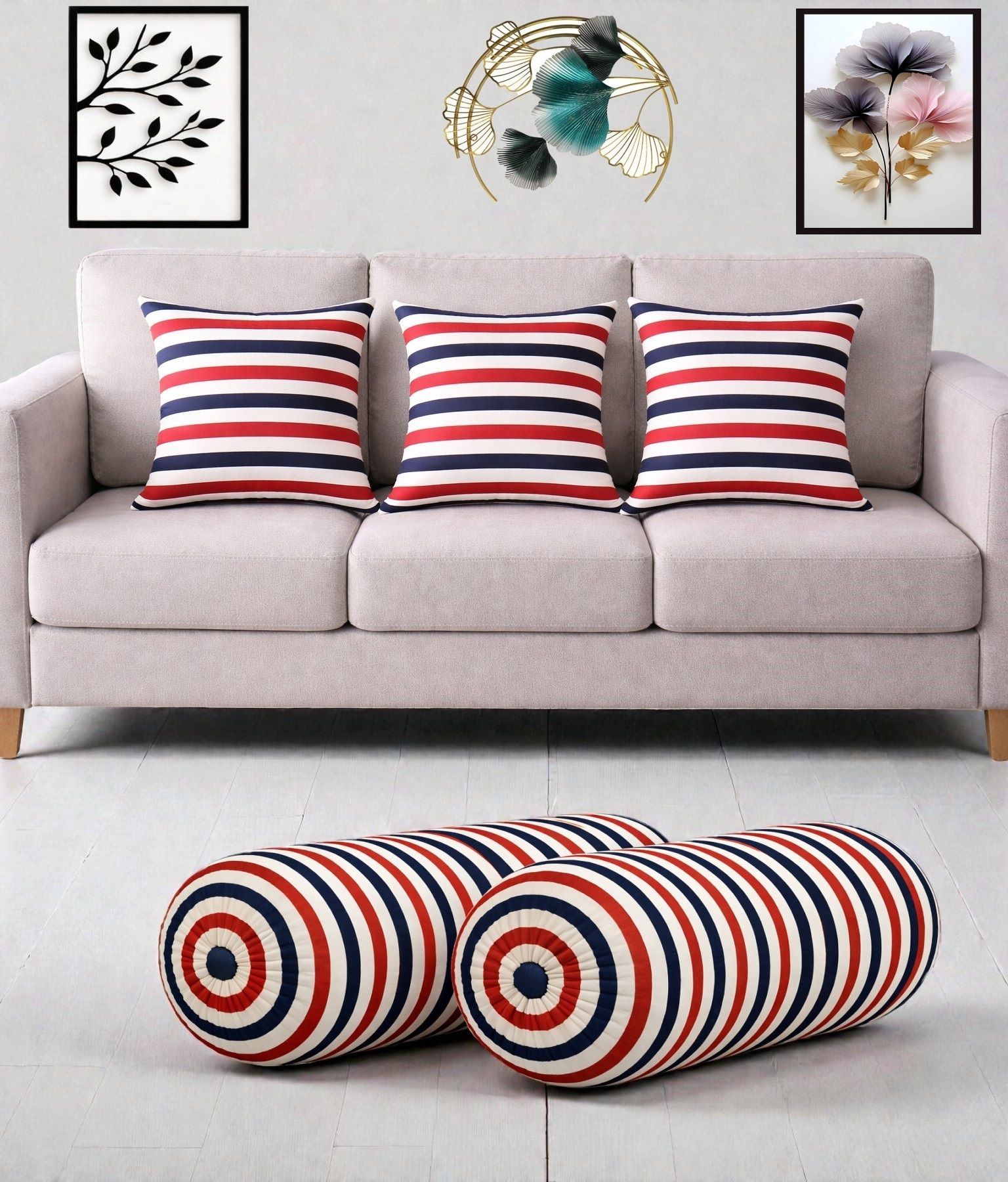 actos Microfibre Bolster Pack of 5 Geometric Combo Set Of 3 Cushion And 2 Bolster-picture-40