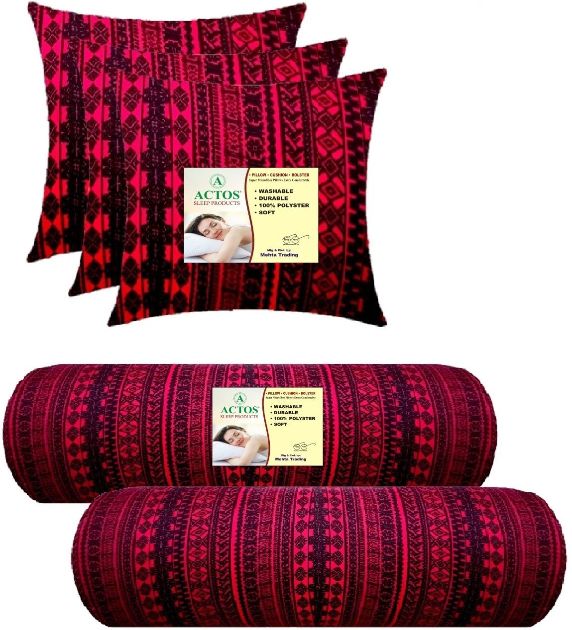 3 Cushion And 2 Microfibre Geometric Bolster Pack of 5-image-49