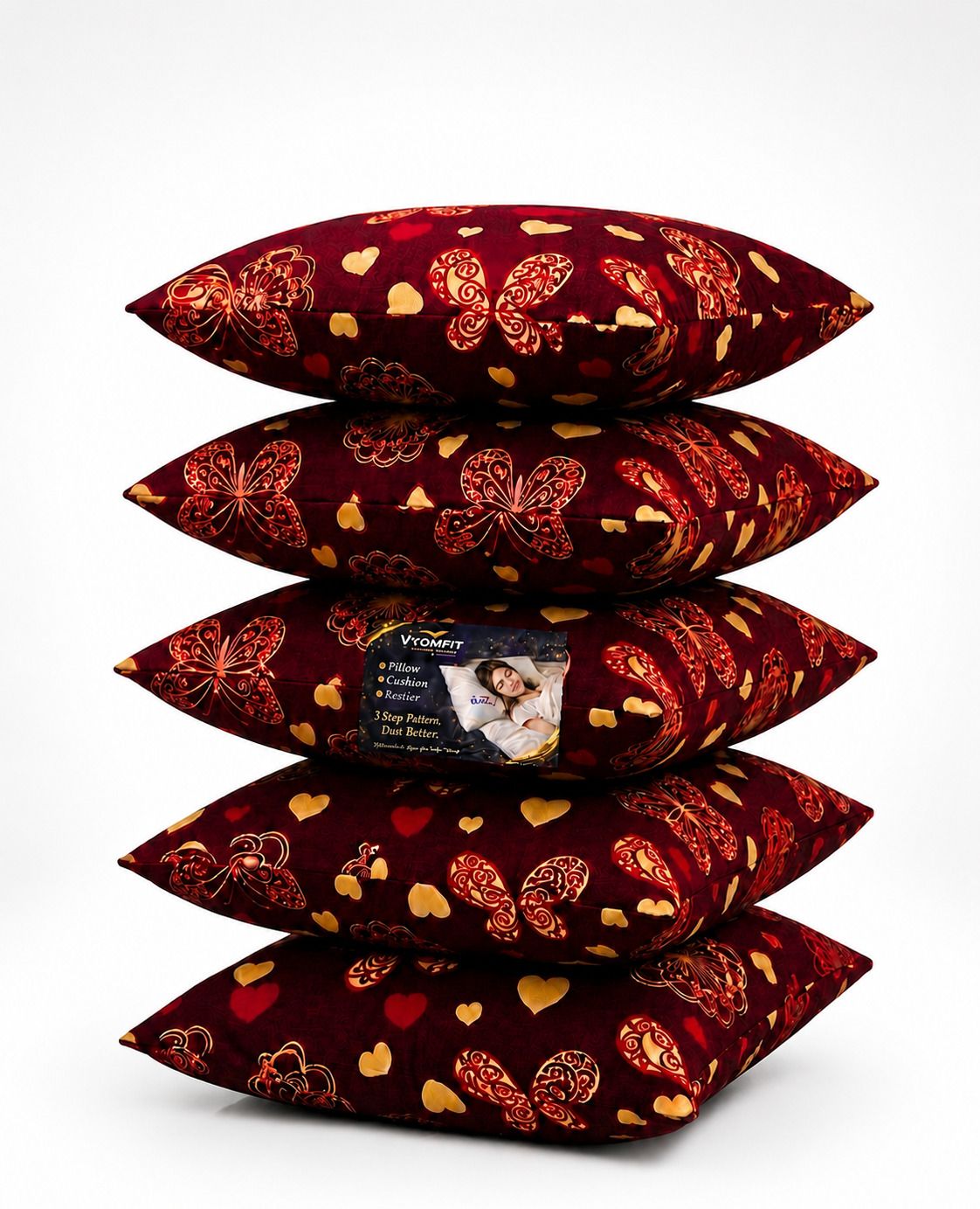 Microfibre Cushion Pack of 5 Printed Premium Cushion Set | (16x16 inch)-image-28