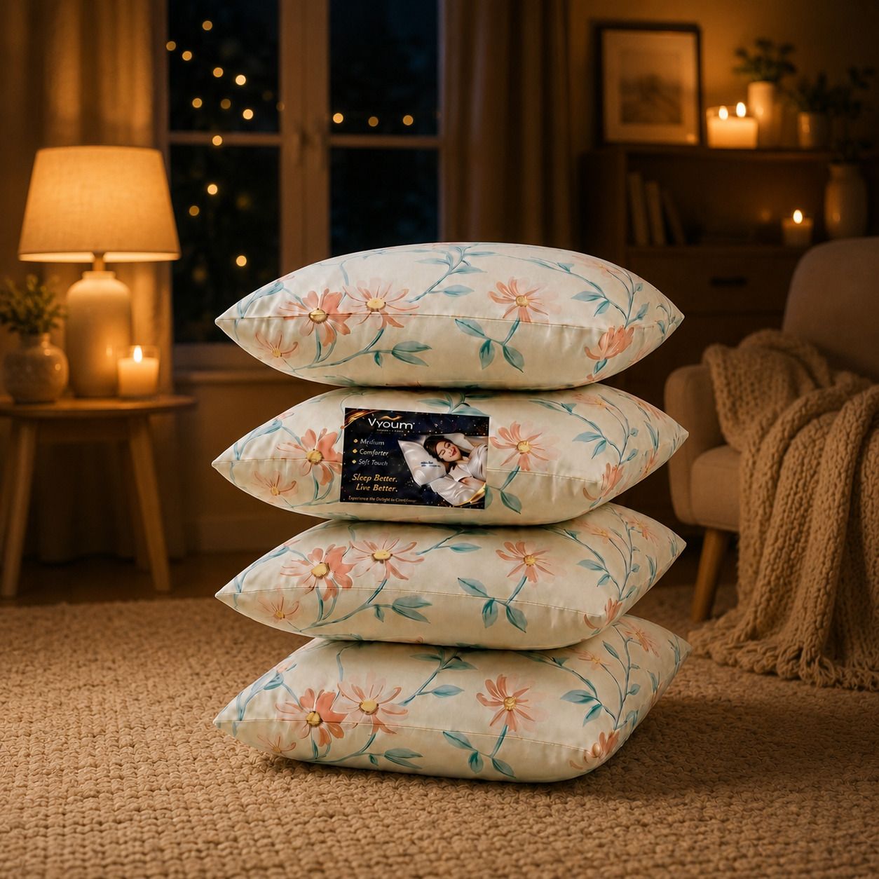 vyomfit Microfibre Cushion Pack of 4 Floral Premium Cushion Set | (16x16 inch)-picture-19