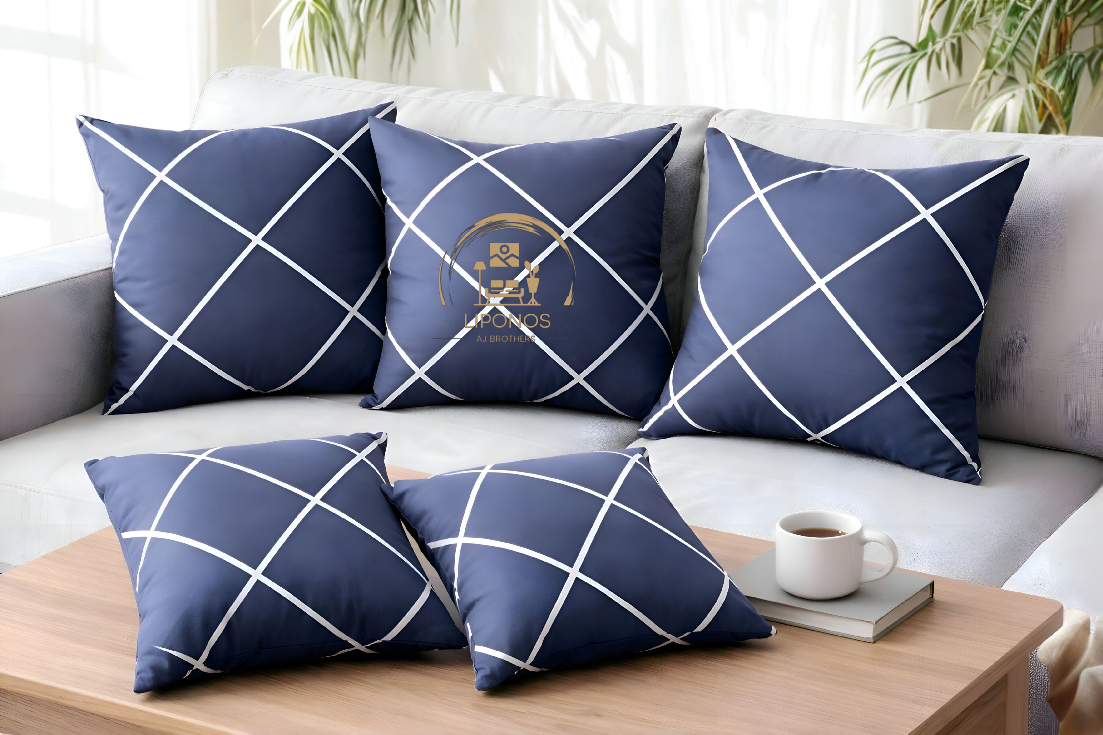 Microfibre Cushion Pack of 5 Geometric Premium Cushion Set (16x16 inch)