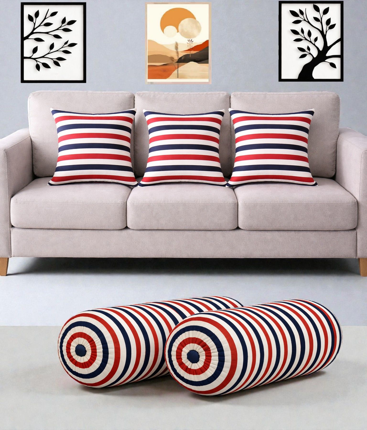 Microfibre Bolster Pack of 5 Geometric Combo Set Of 3 Cushion And 2 Bolster-image-31