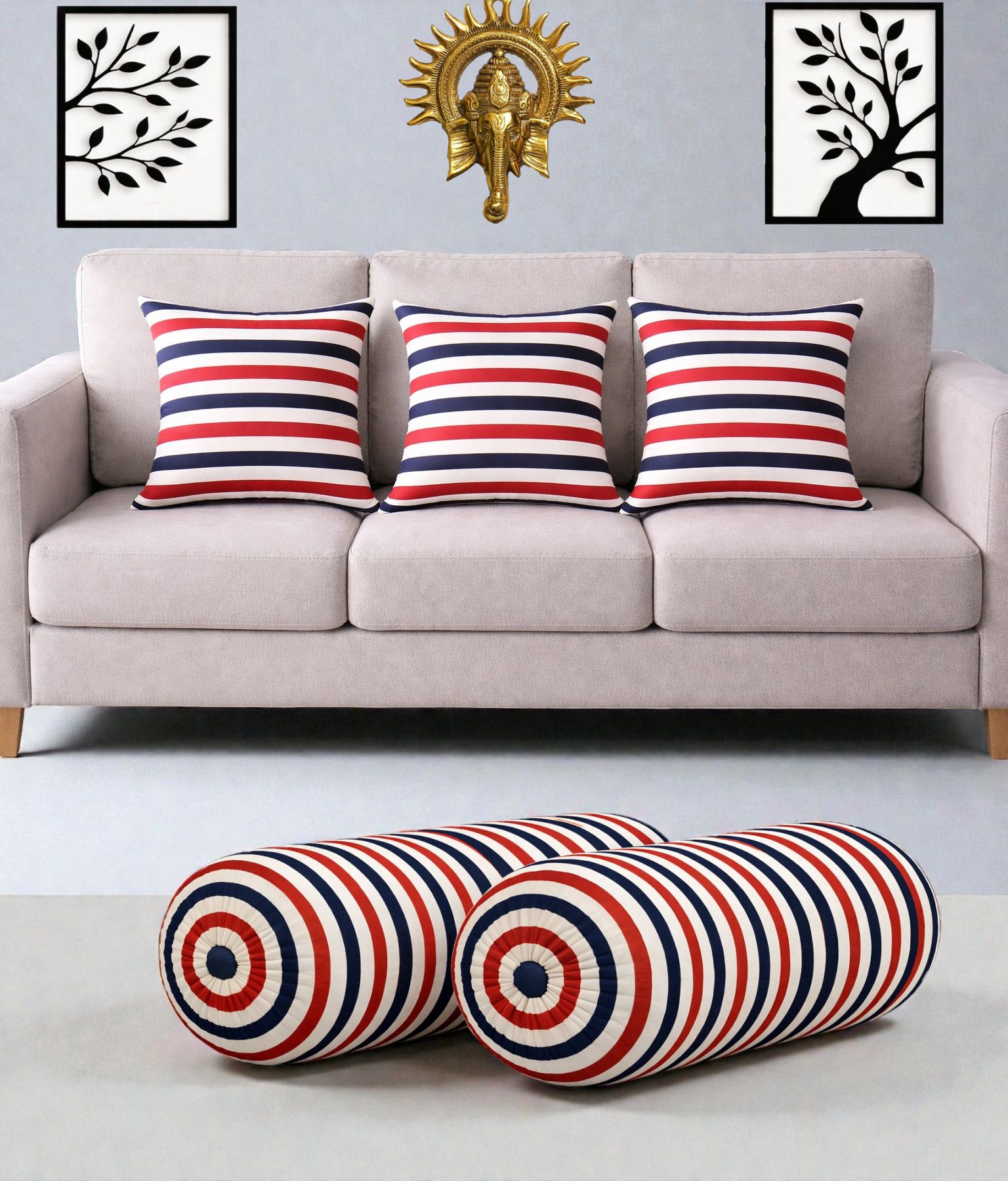 swikon star Microfibre Bolster Pack of 5 Geometric Combo Set Of 3 Cushion And 2 Bolster-picture-32