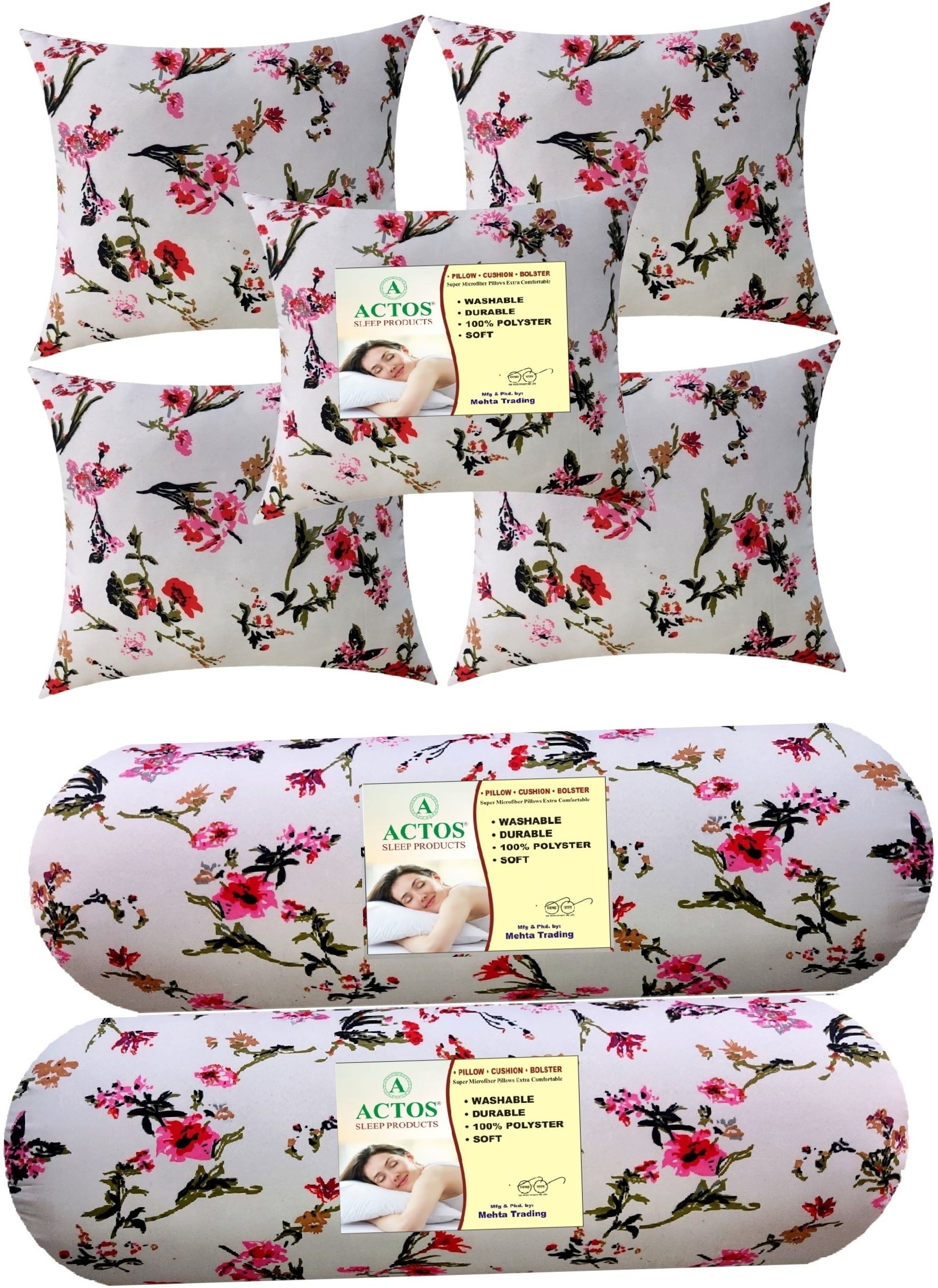 actos Combo Set Of 5 Cushion And 2 Microfibre Floral Bolster Pack of 7-picture-13