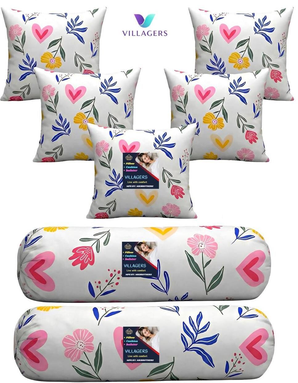 Cotton Bolster Pack of 7 Solid 5 Cushion and 2 Bolster-image-6