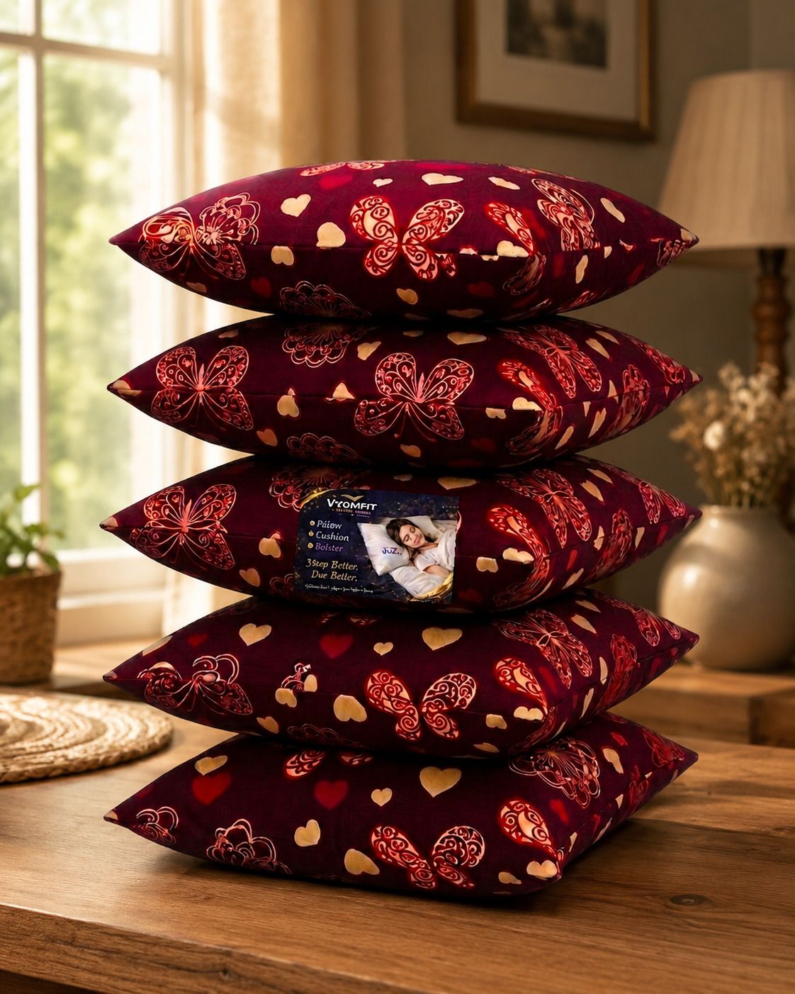vyomfit Microfibre Cushion Pack of 5 Printed Premium Cushion Set | (16x16 inch)-picture-26