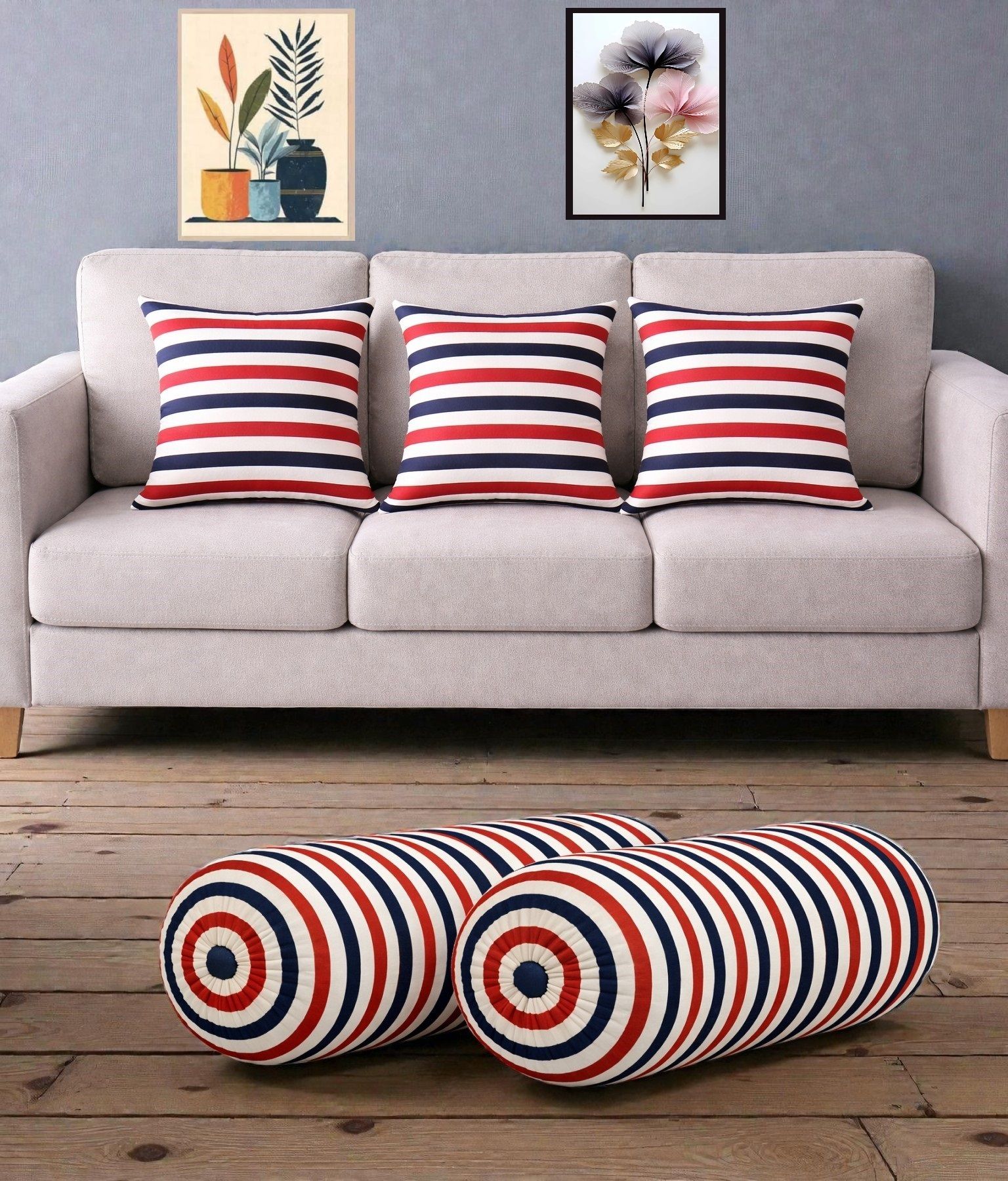 changers Microfibre Bolster Pack of 5 Floral Combo Set Of 3 Cushion And 2 Bolster-picture-48