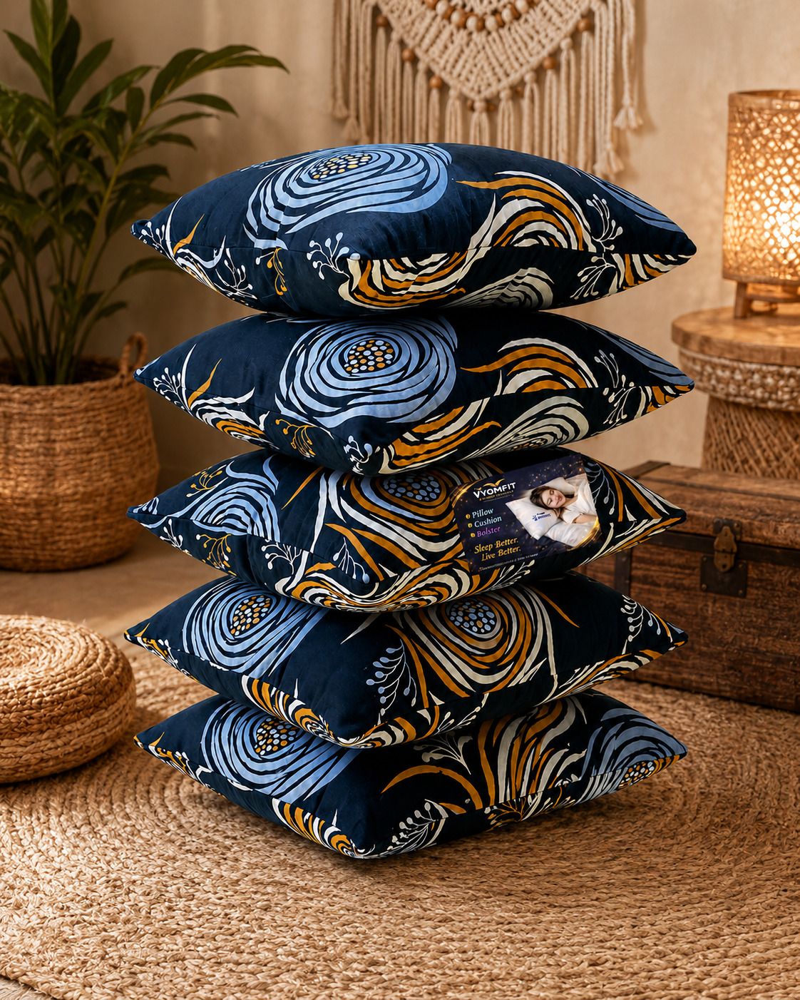 vyomfit Microfibre Cushion Pack of 5 Printed Premium Cushion Set | (16x16 inch)-picture-28