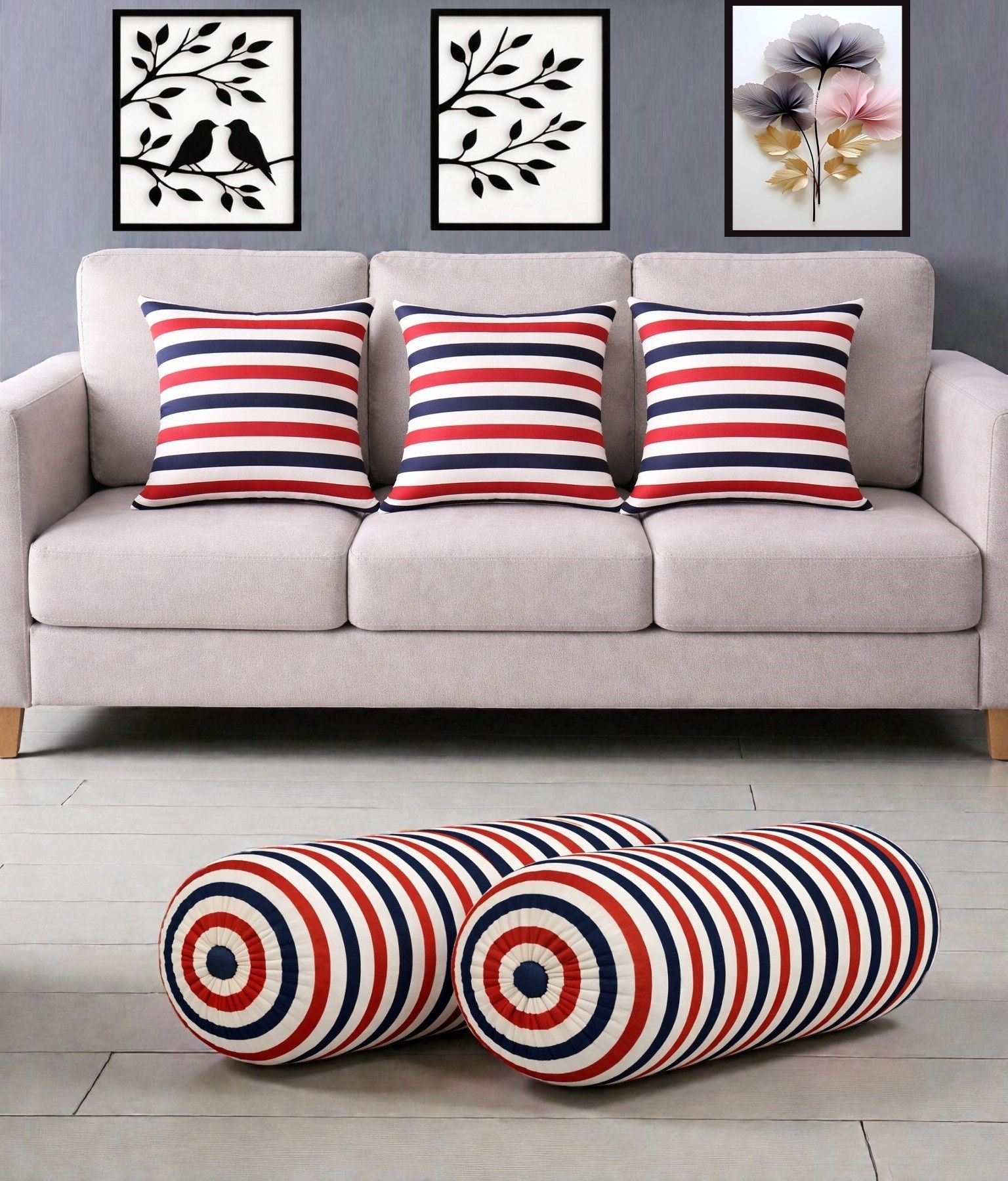 swikon star Microbeads Bolster Pack of 5 Geometric Combo Set Of 3 Cushion And 2 Bolster-picture-36