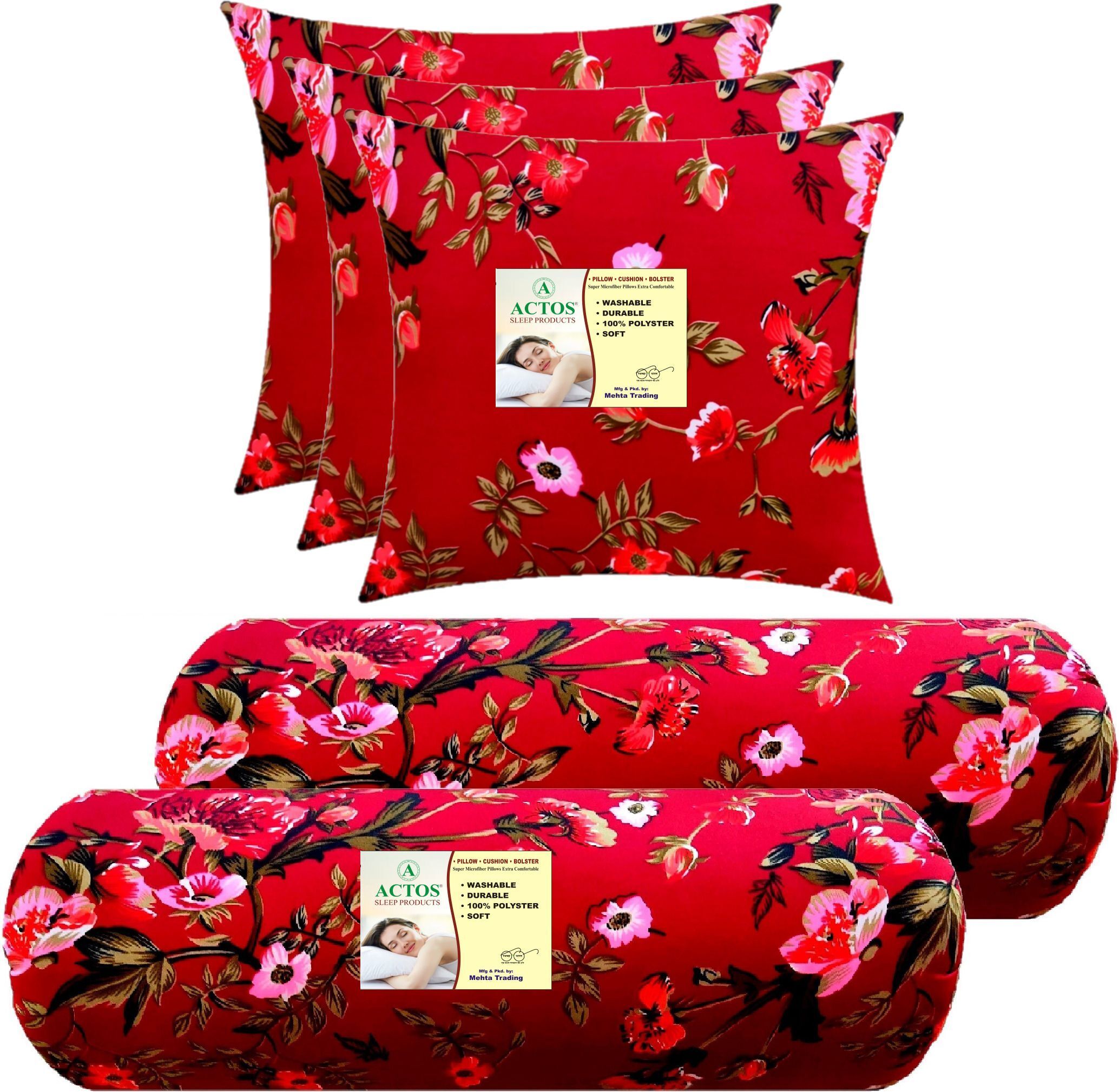 Microfibre Bolster Pack of 5 Floral Combo Set Of 3 Cushion And 2-image-39