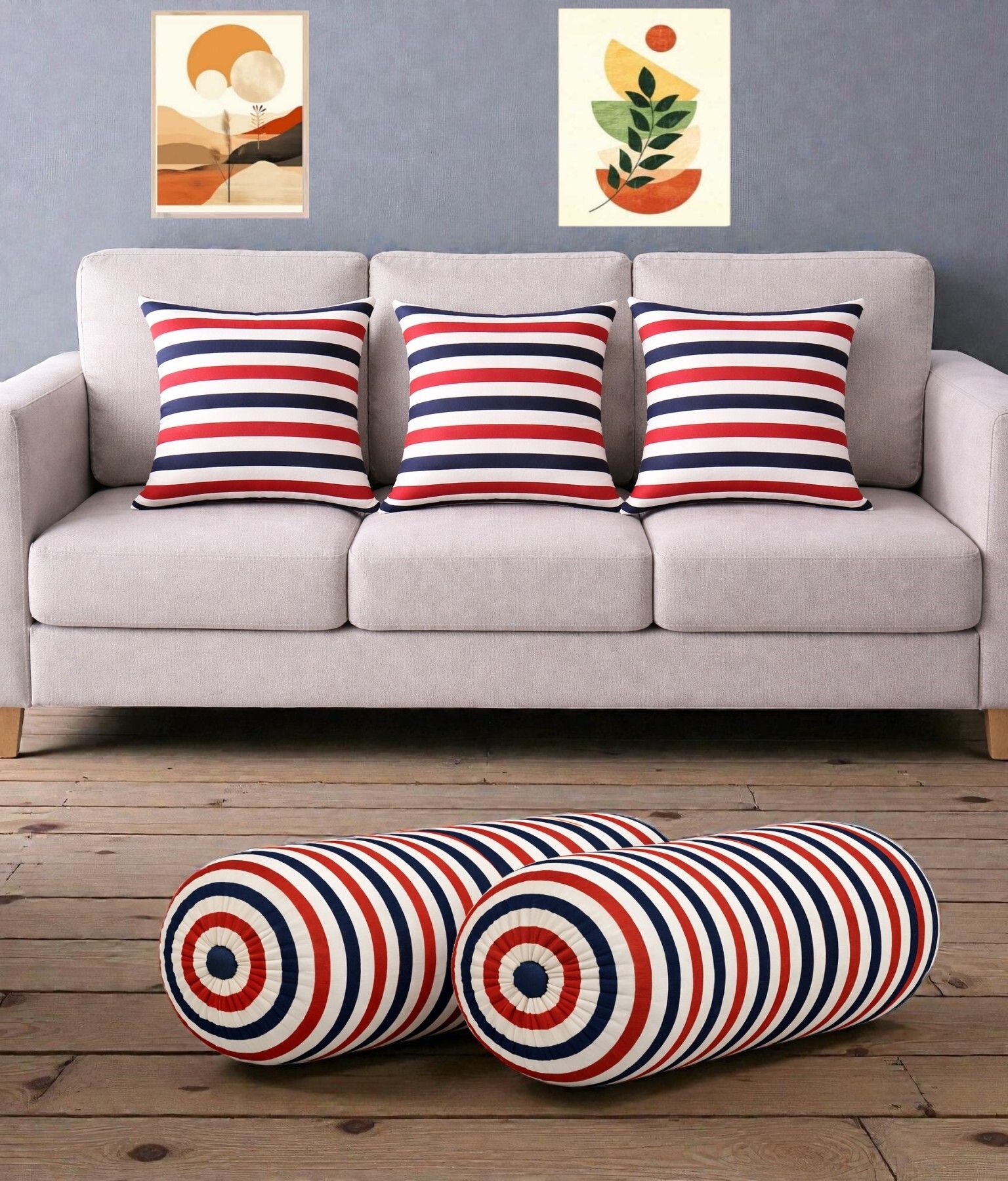 swikon star Microfibre Bolster Pack of 5 Stripes Combo Set Of 3 Cushion And 2 Bolster-picture-33