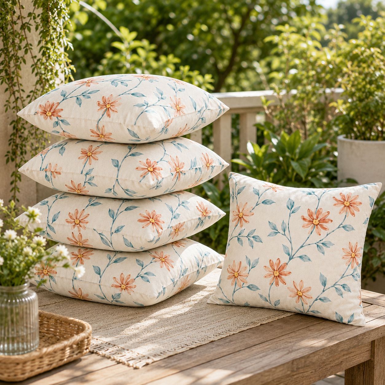 Microfibre Cushion Pack of 5 Floral Premium Cushion Set | (16x16 inch)-image-0