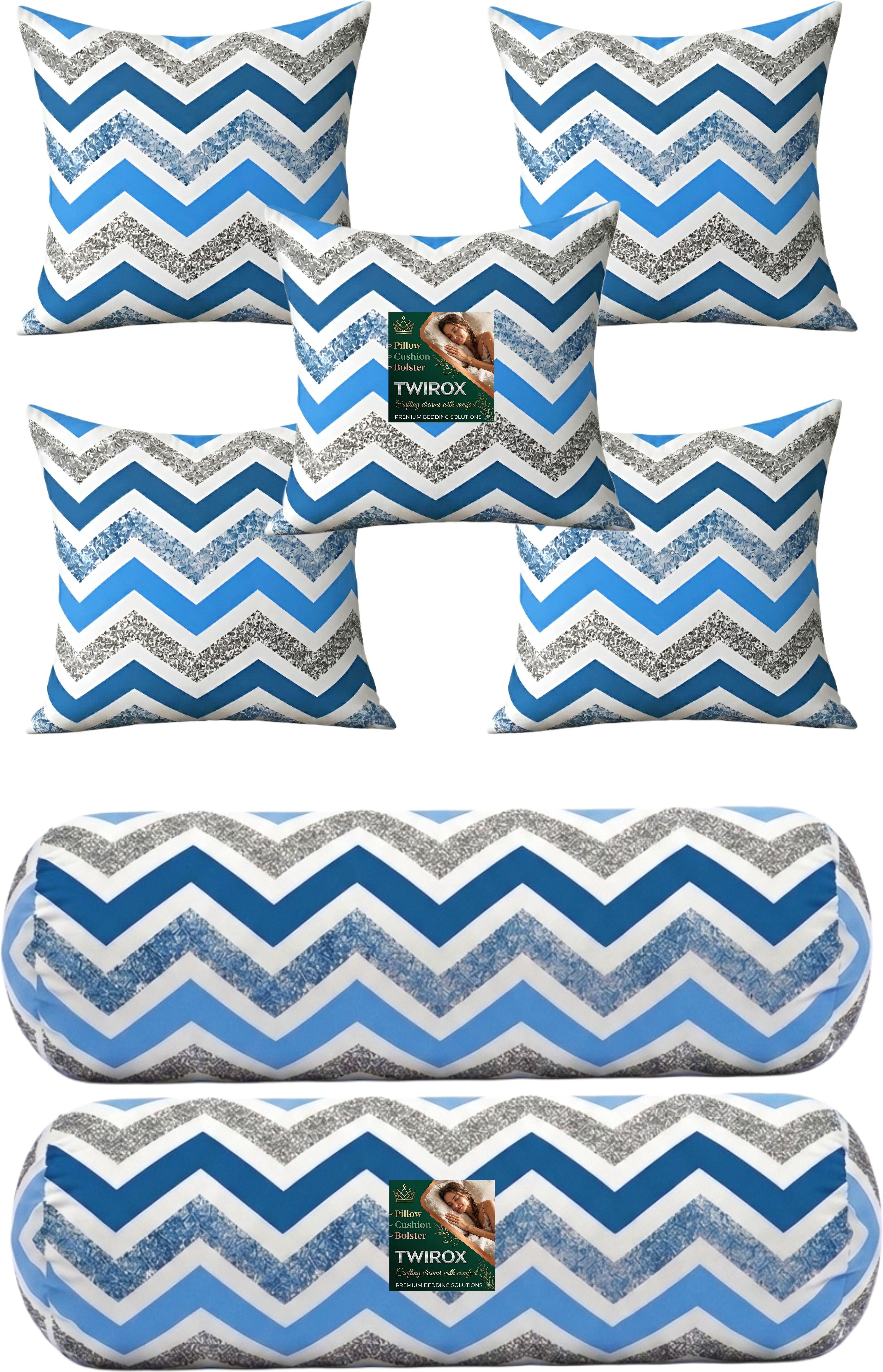 Microfibre Bolster Pack of 7 Geometric Premium Cushion Bolster Set-image-30