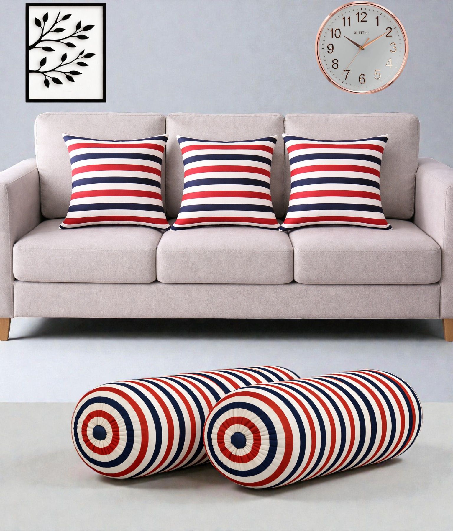 swikon star Microfibre Bolster Pack of 5 Geometric Combo Set Of 3 Cushion And 2 Bolster-picture-25