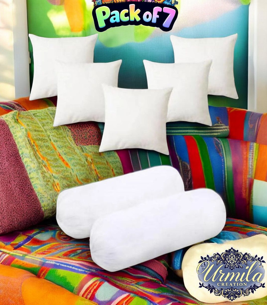 urmila creation 2 Bolester 5 Cushion Microfibre Stripes Bolster Pack of 7-picture-24