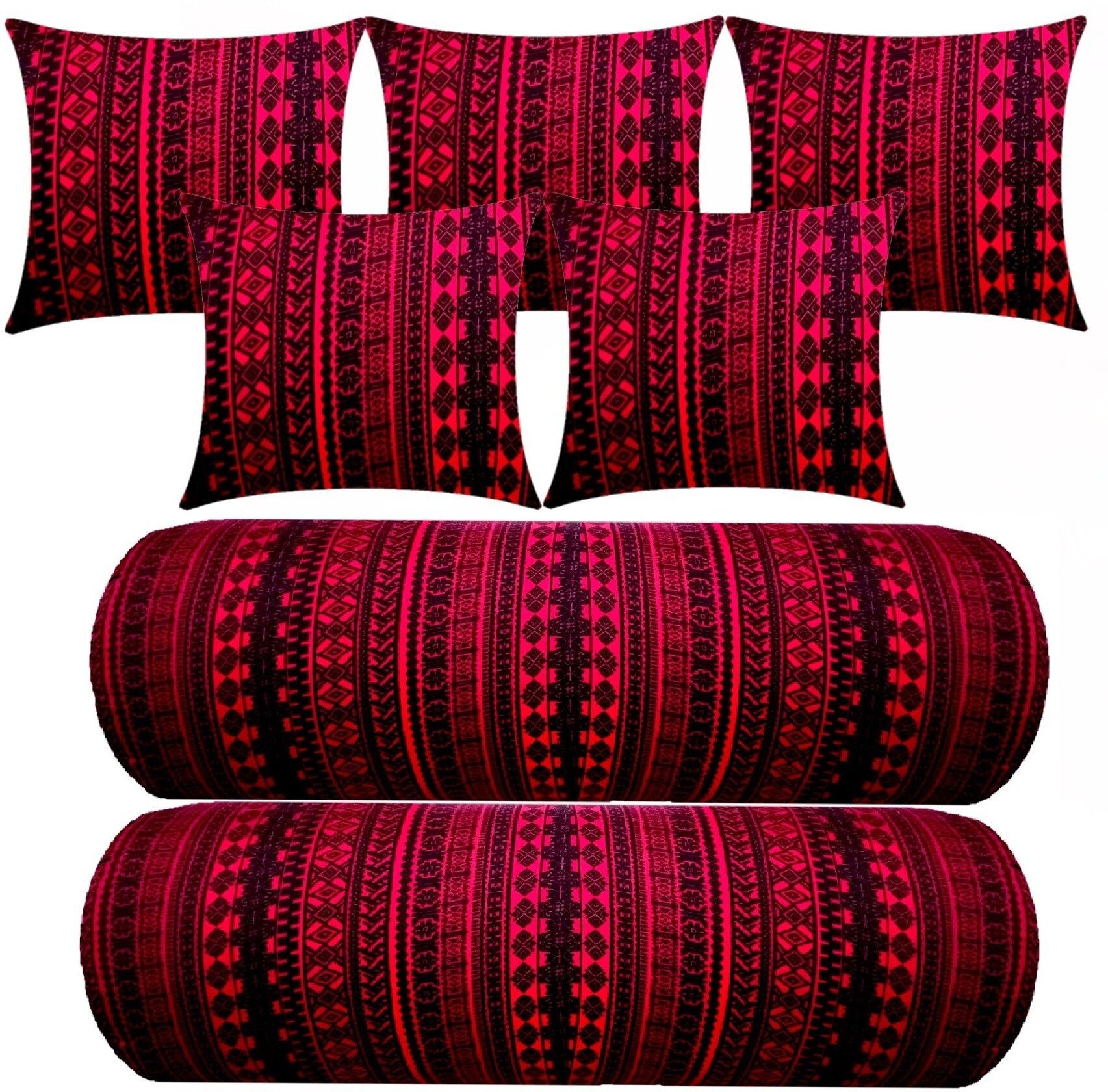 Combo Set Of 5 Cushion 2 Microfibre Geometric Bolster Pack of 7