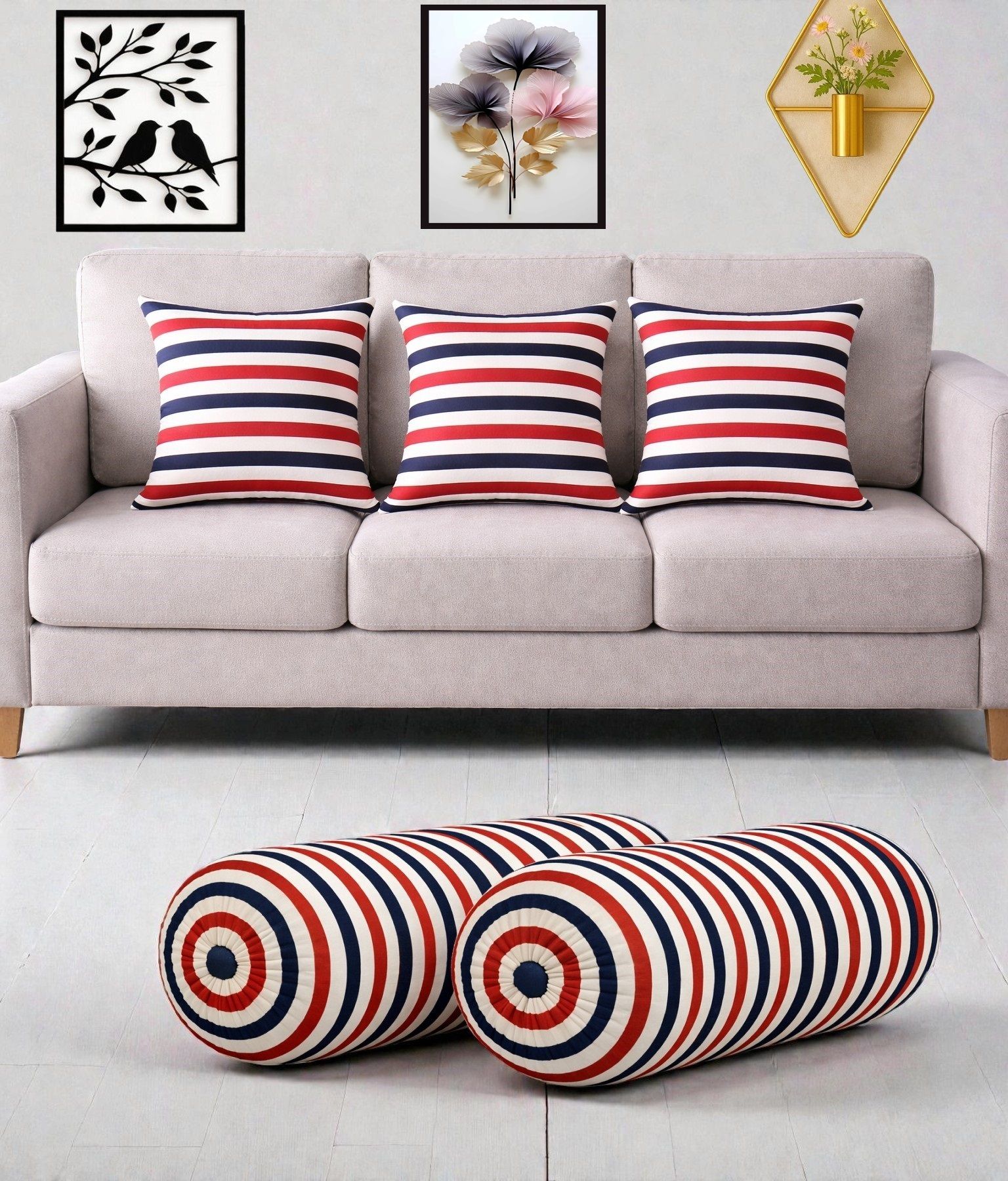 changers Microfibre Bolster Pack of 5 Geometric Combo Set Of 3 Cushion And 2 Bolster-picture-0