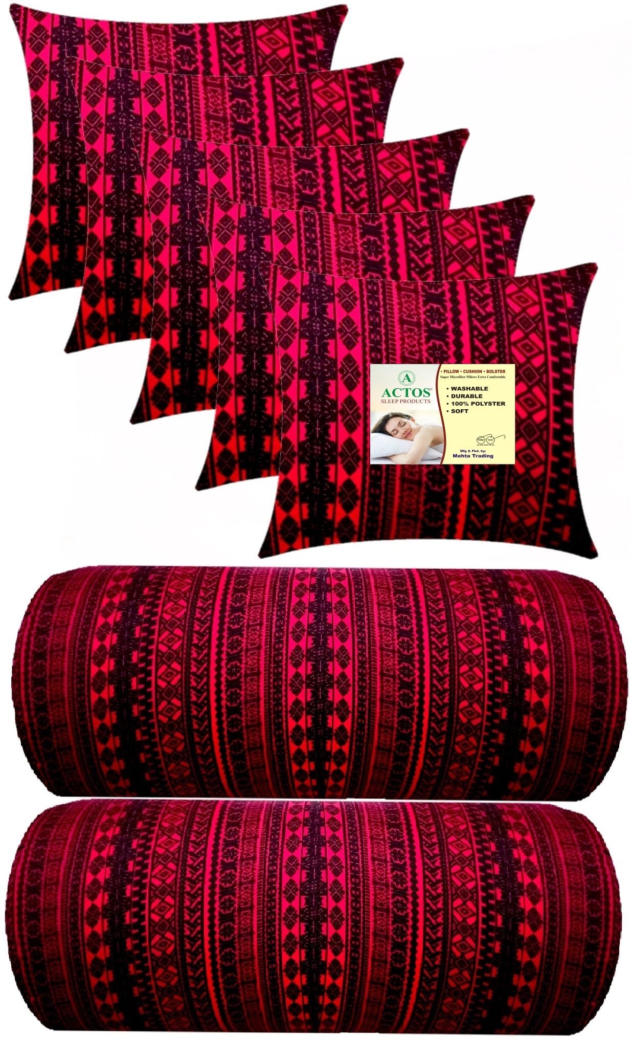 actos 5 Cushion And 2 Bolster Microfibre Abstract Bolster Pack of 7-picture-21