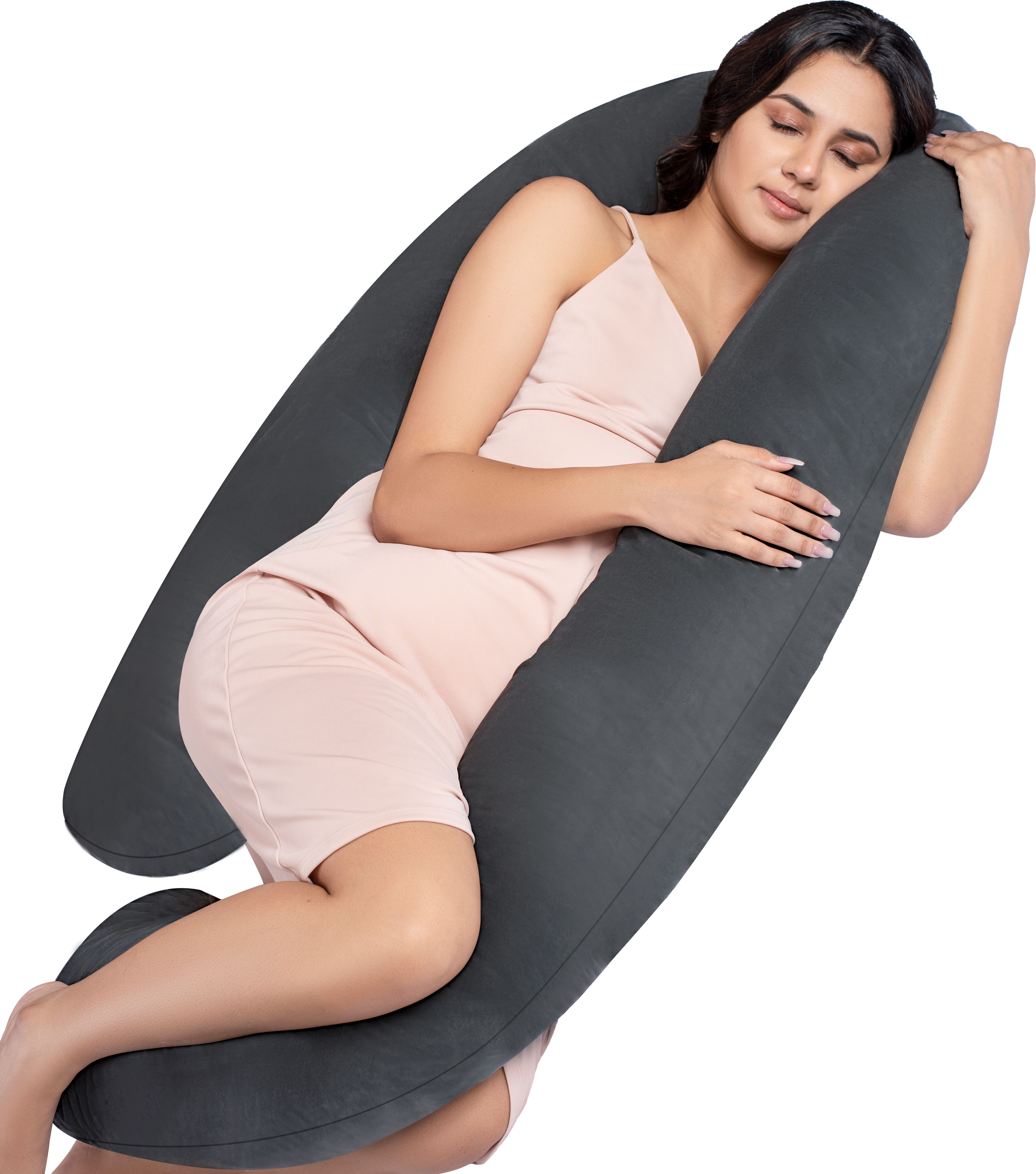 Full Body G Shaped Pregnancy Pillow for Maternity, Velvet Outer Cover with Zip, Microfibre Solid Pregnancy Pillow Pack of 1-image-35