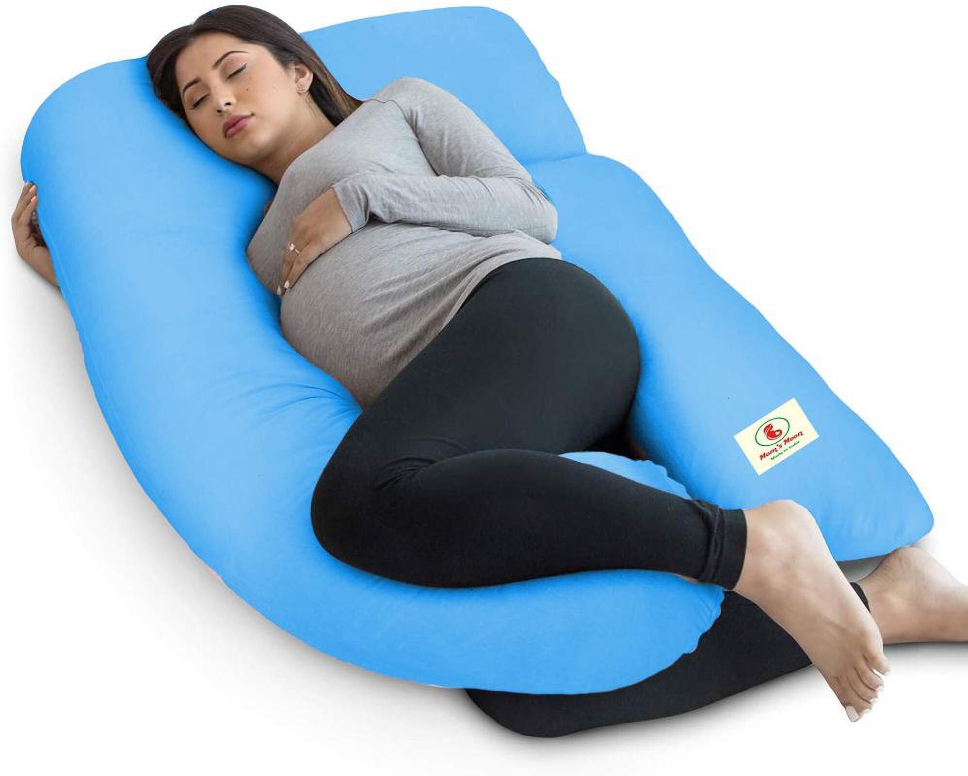 Pregnancy pillow with 100% cotton cover and zippered cover pack of 1 Light blue Microfibre Solid Pregnancy Pillow Pack of 1-image-1