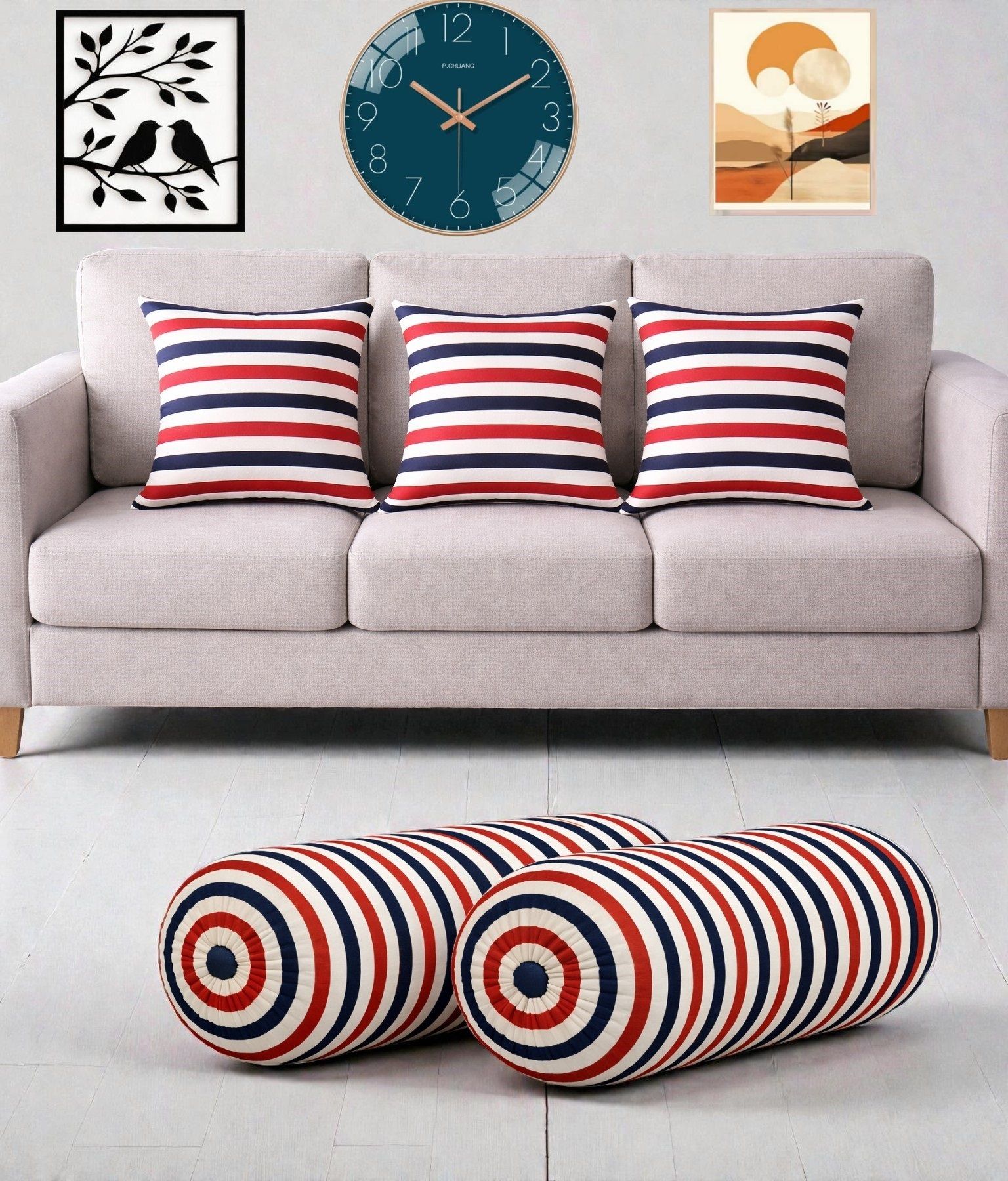 Microfibre Bolster Pack of 5 Geometric Combo Set Of 3 Cushion And 2 Bolster-image-7