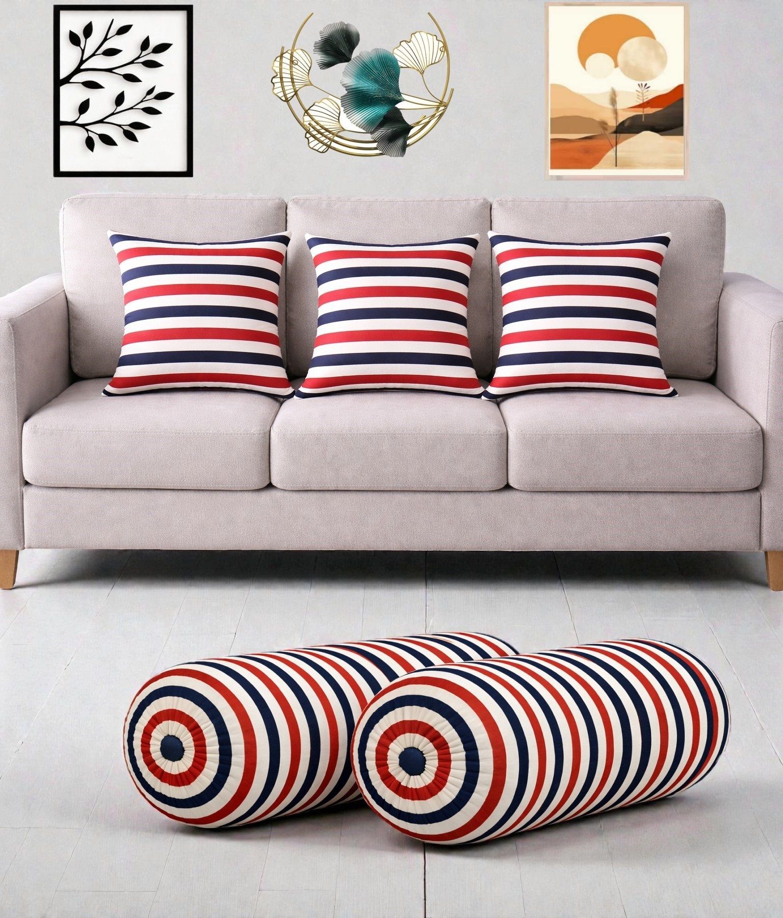 changers Microfibre Bolster Pack of 5 Geometric Combo Set Of 3 Cushion And 2 Bolster-picture-1