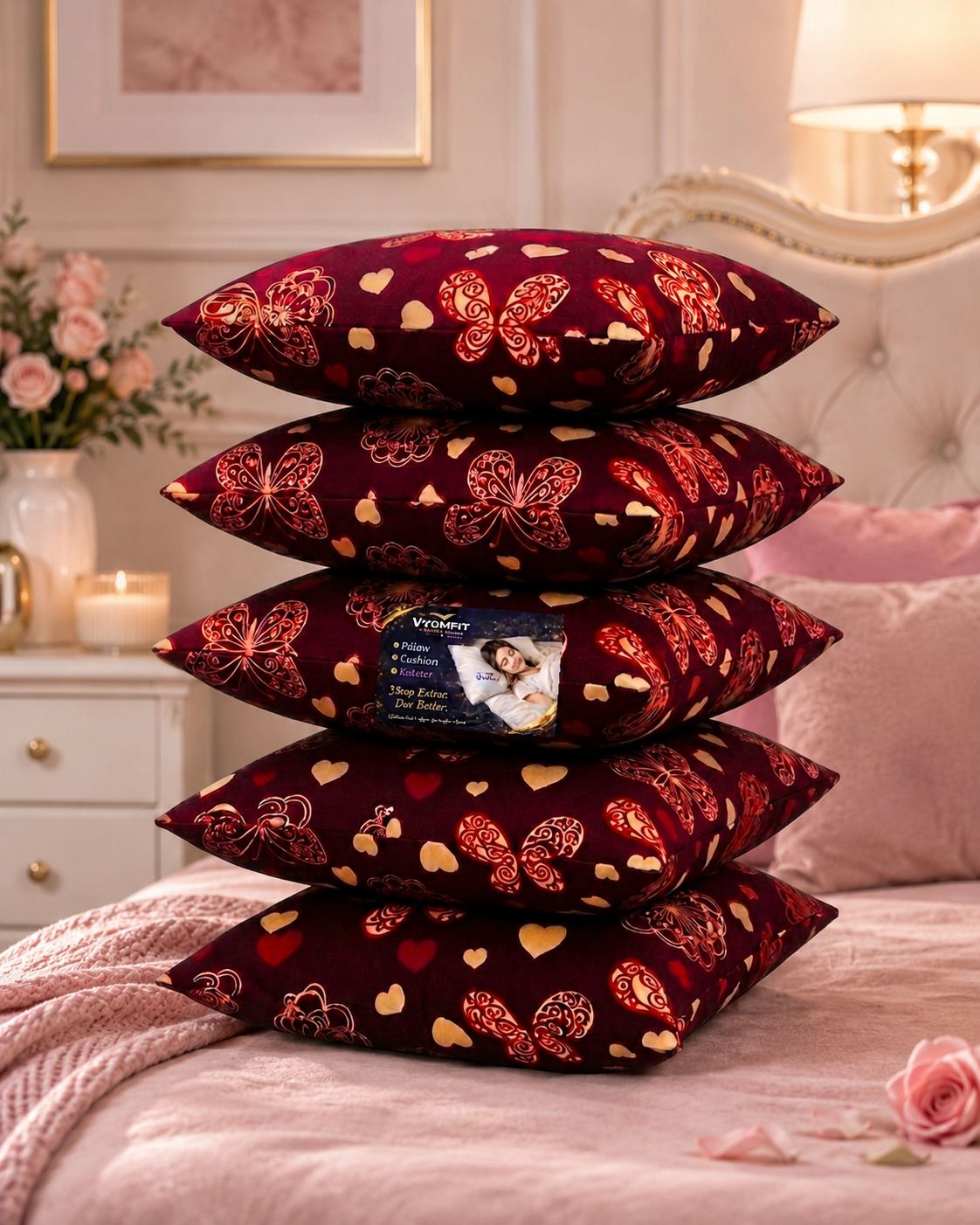 vyomfit Microfibre Cushion Pack of 5 Printed Premium Cushion Set | (16x16 inch)-picture-21