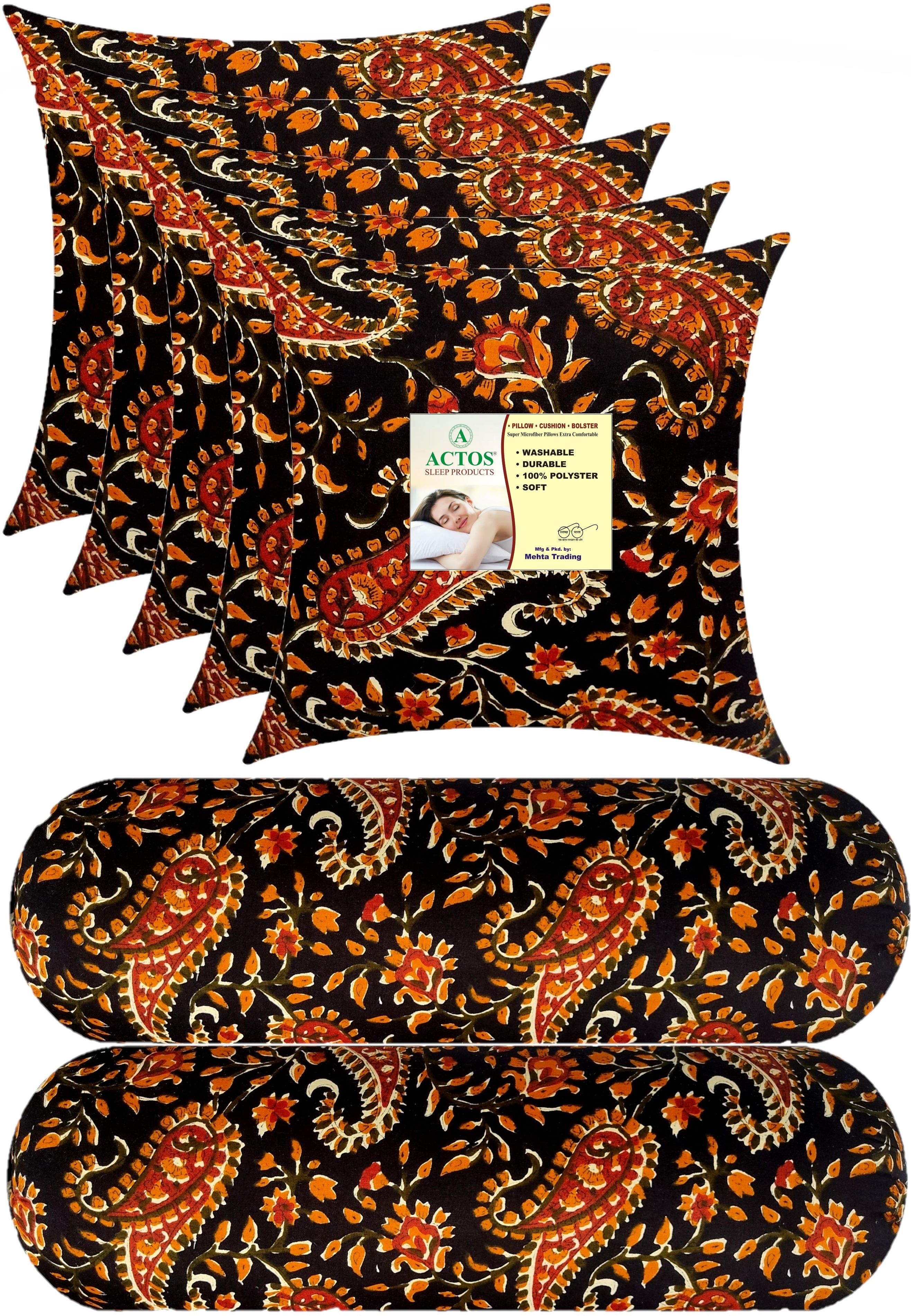 actos Microfibre Bolster Pack of 7 Floral Combo Set Of 5 Cushion And 2-picture-12