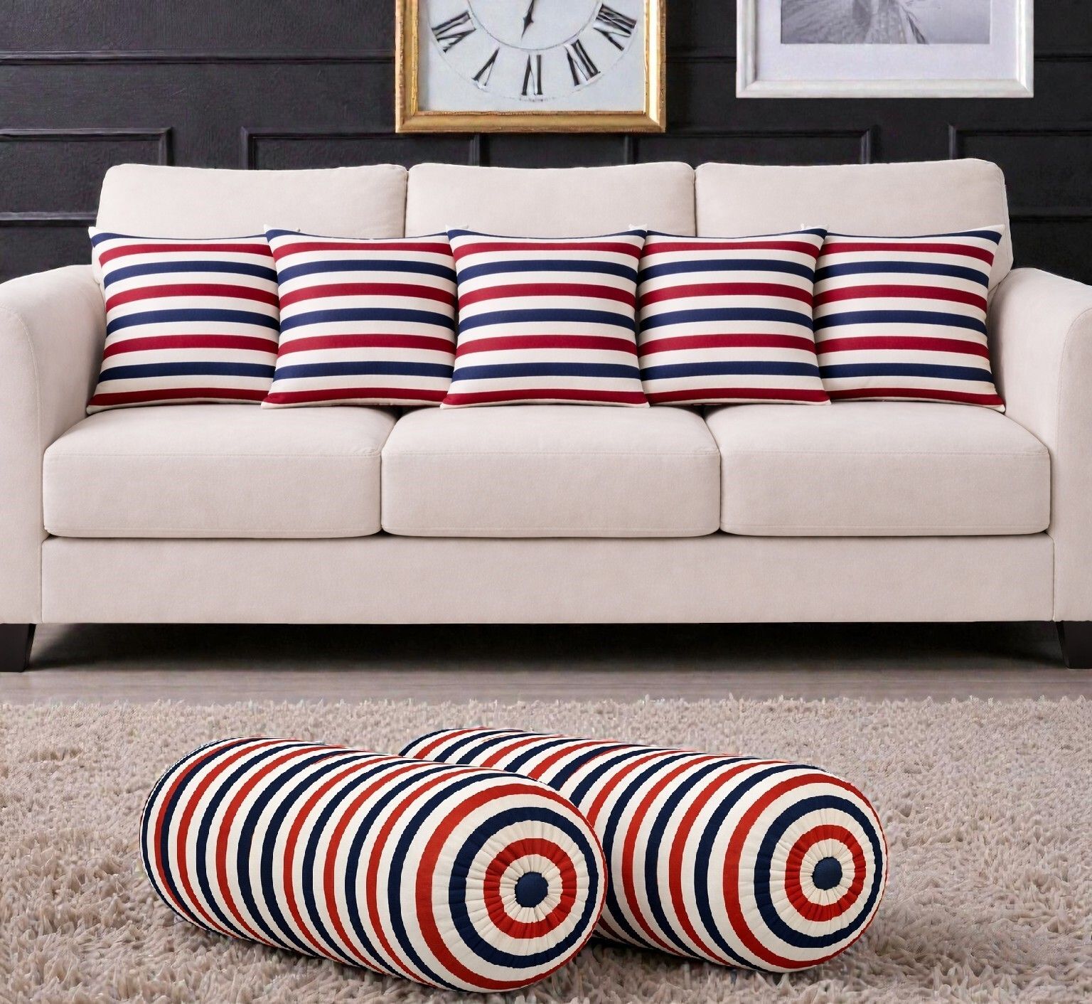 Microfibre Bolster Pack of 7 Geometric Combo Set Of 5 Cushion And 2