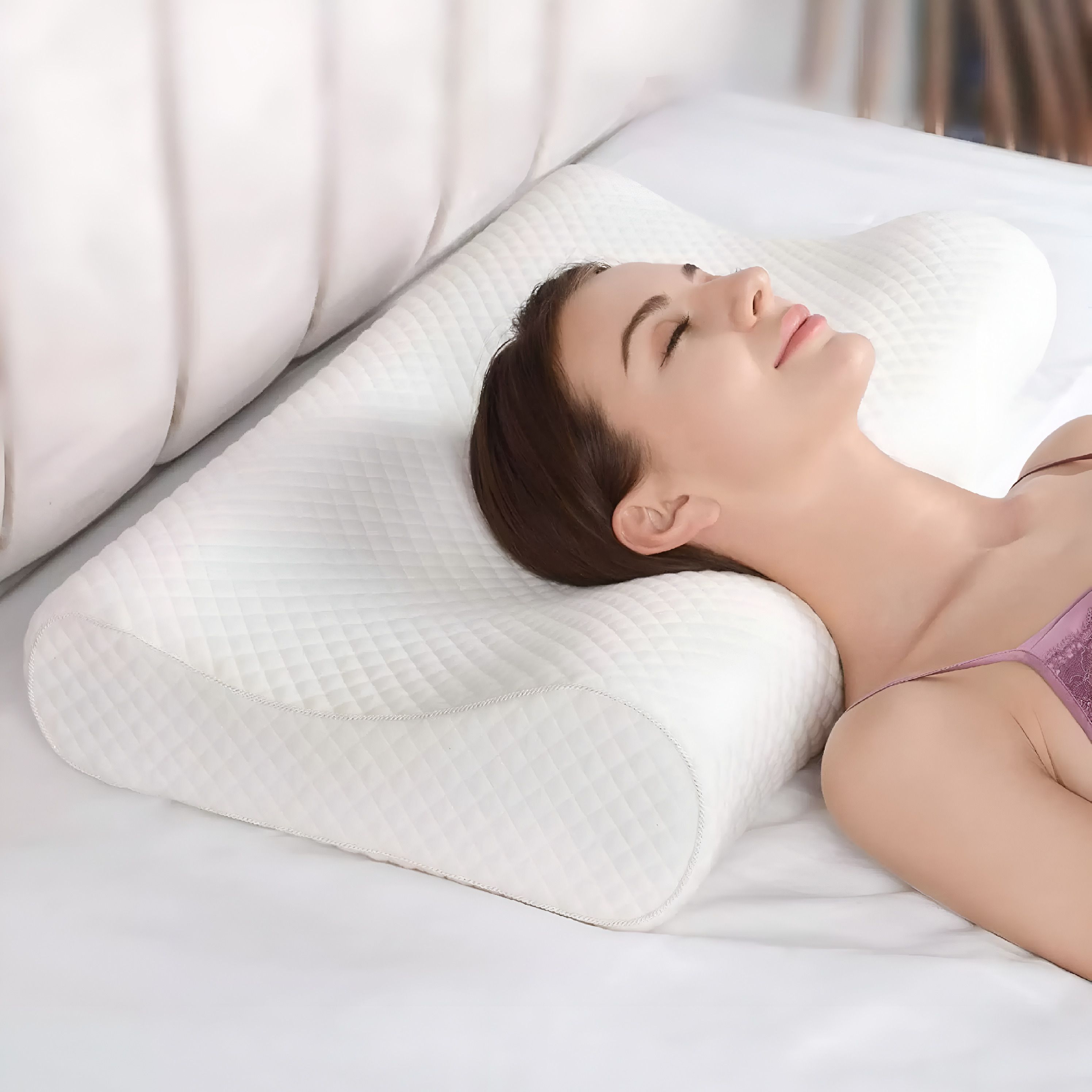 Cervical Contour Memory Foam Pillow + Anti-Snoring + Stomached + Side Sleepers Memory Foam Solid Orthopaedic Pillow Pack of 1-image-40