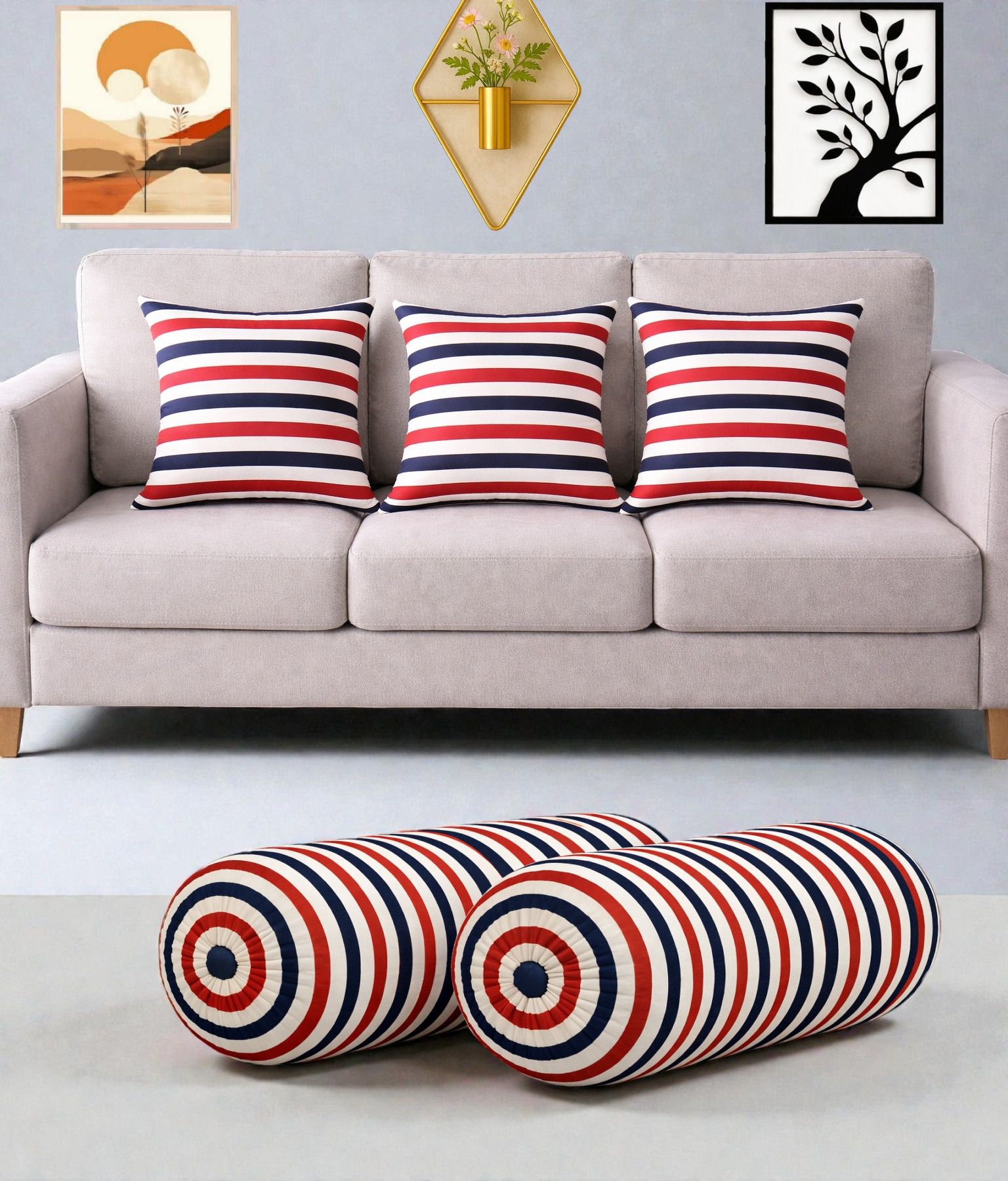 swikon star Microfibre Bolster Pack of 5 Geometric Combo Set Of 3 Cushion And 2 Bolster-picture-16