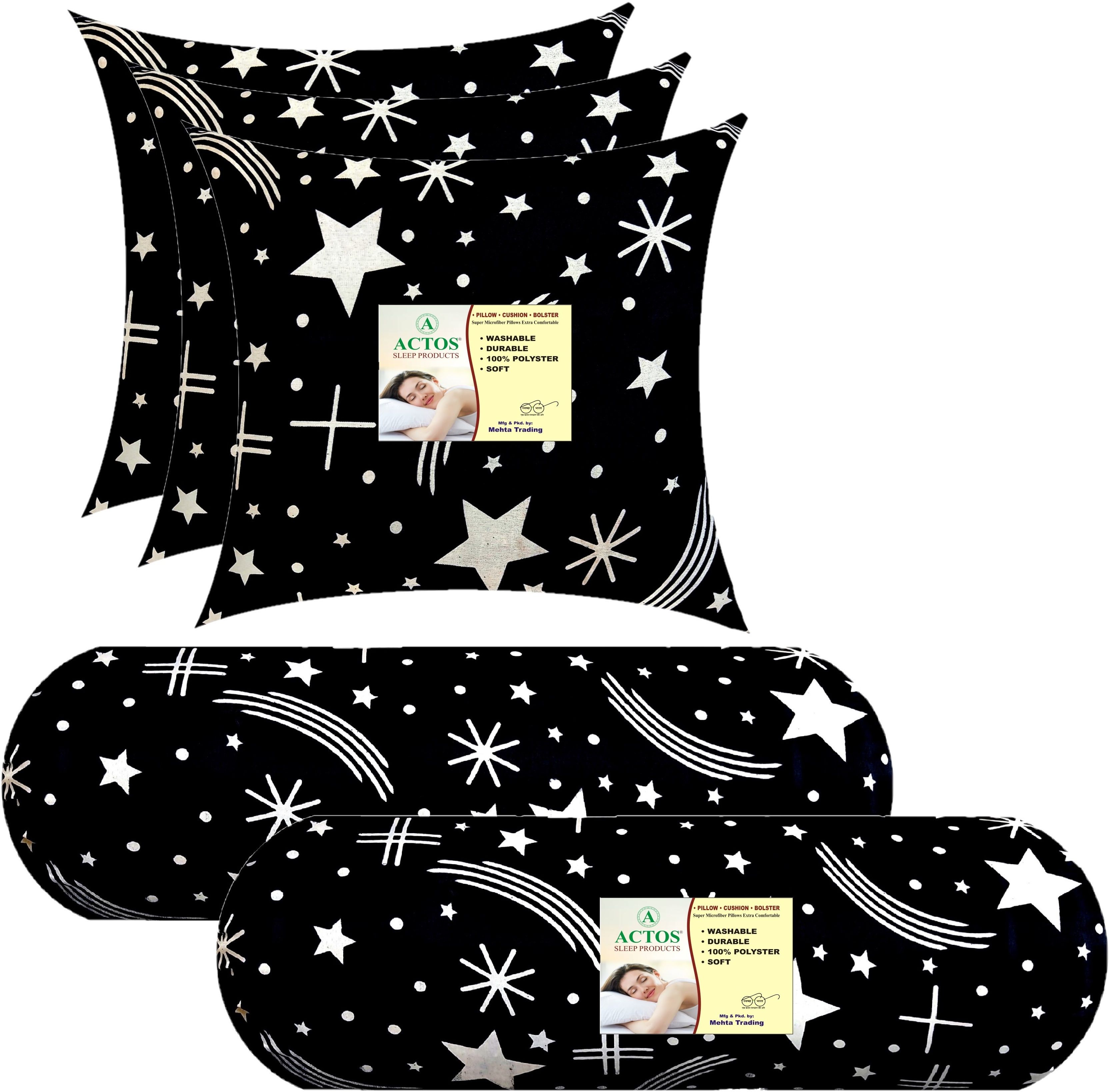 3 Cushion And 2 Microfibre Geometric Bolster Pack of 5-image-43